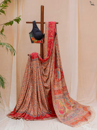 Deodar Pashm Beige Woolen Saree