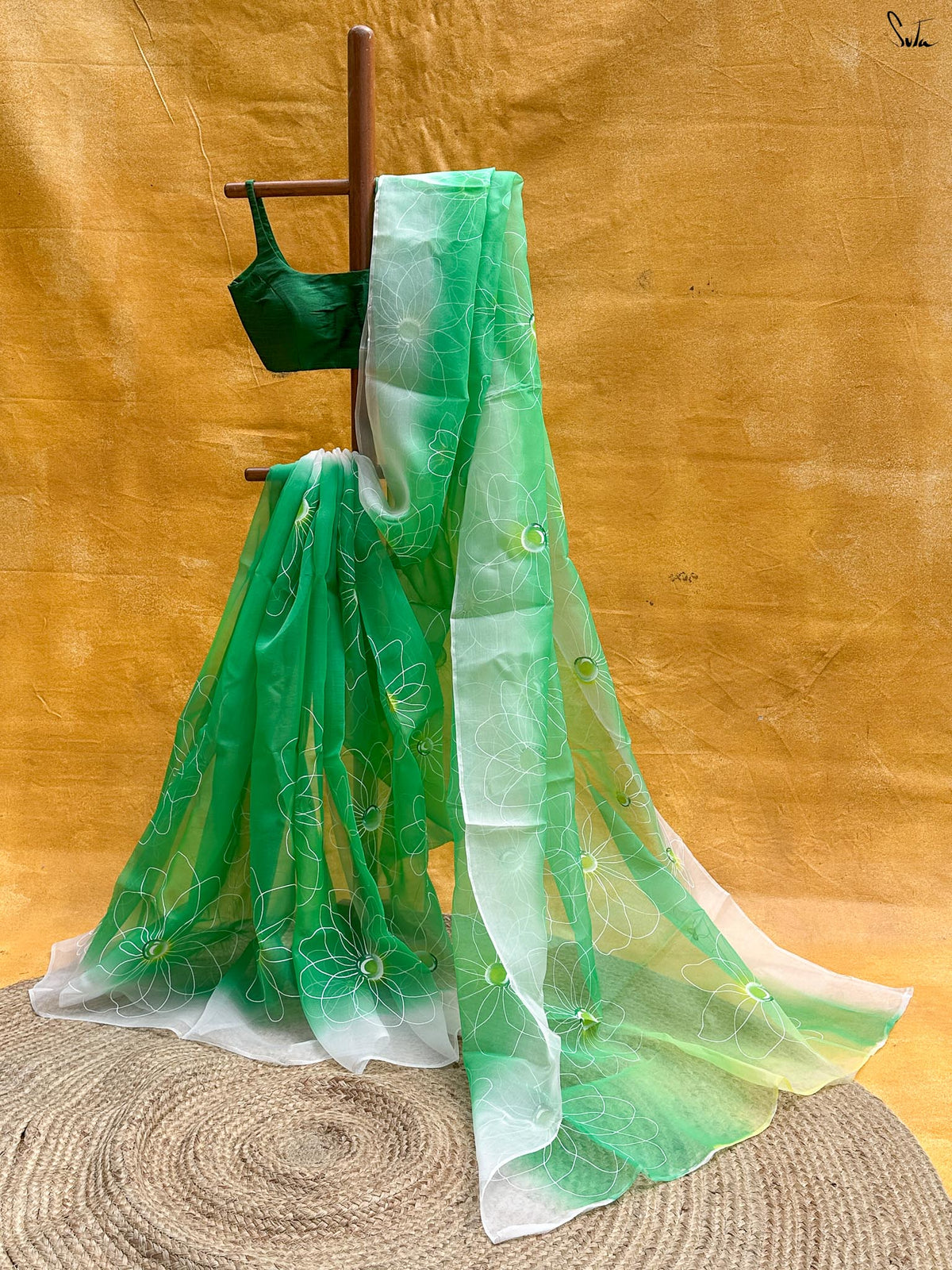 Floral Dew (Hand Painted Pure Organza Saree)
