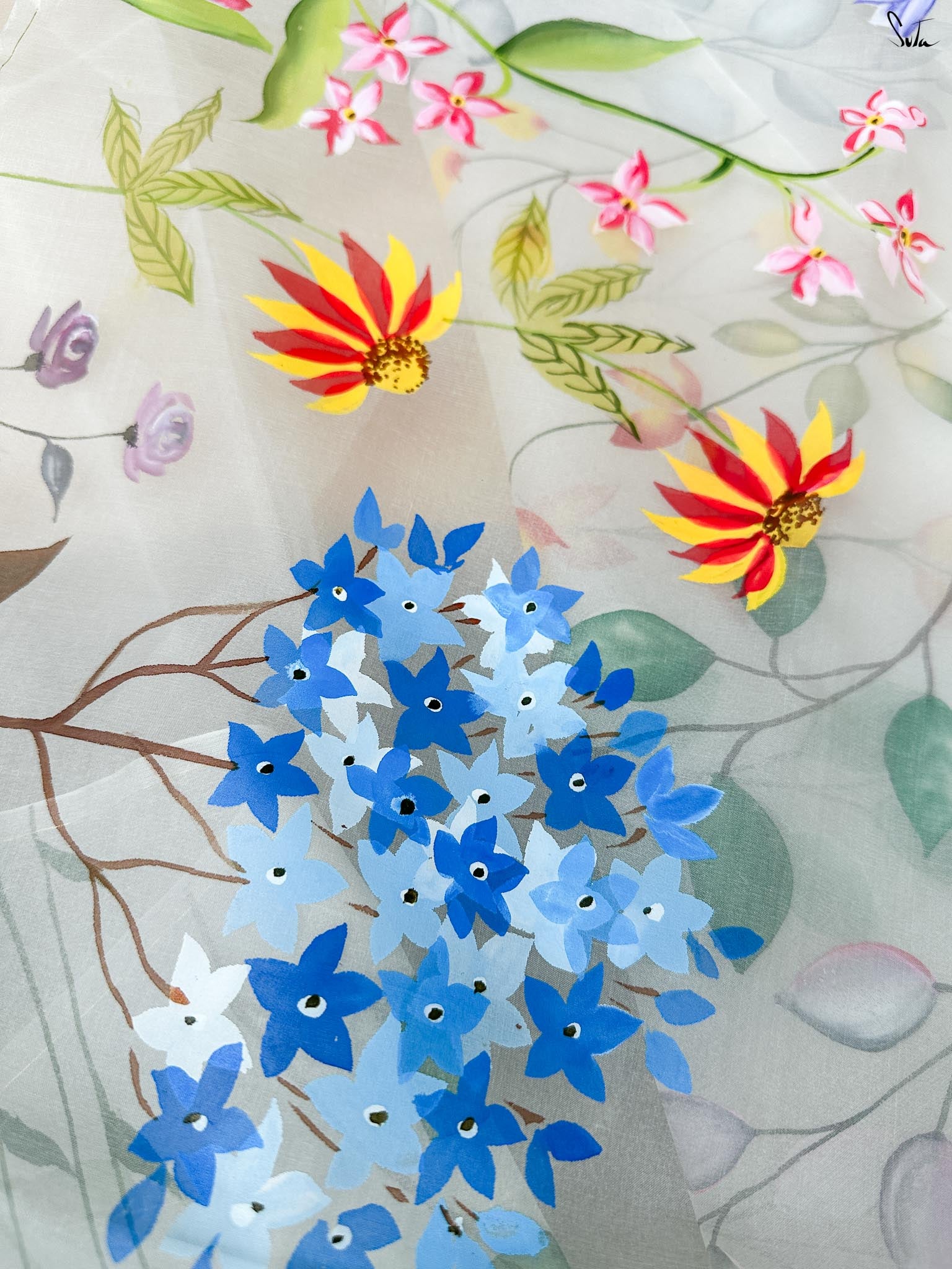 Floral Fiesta (Hand Painted Pure Organza Saree)