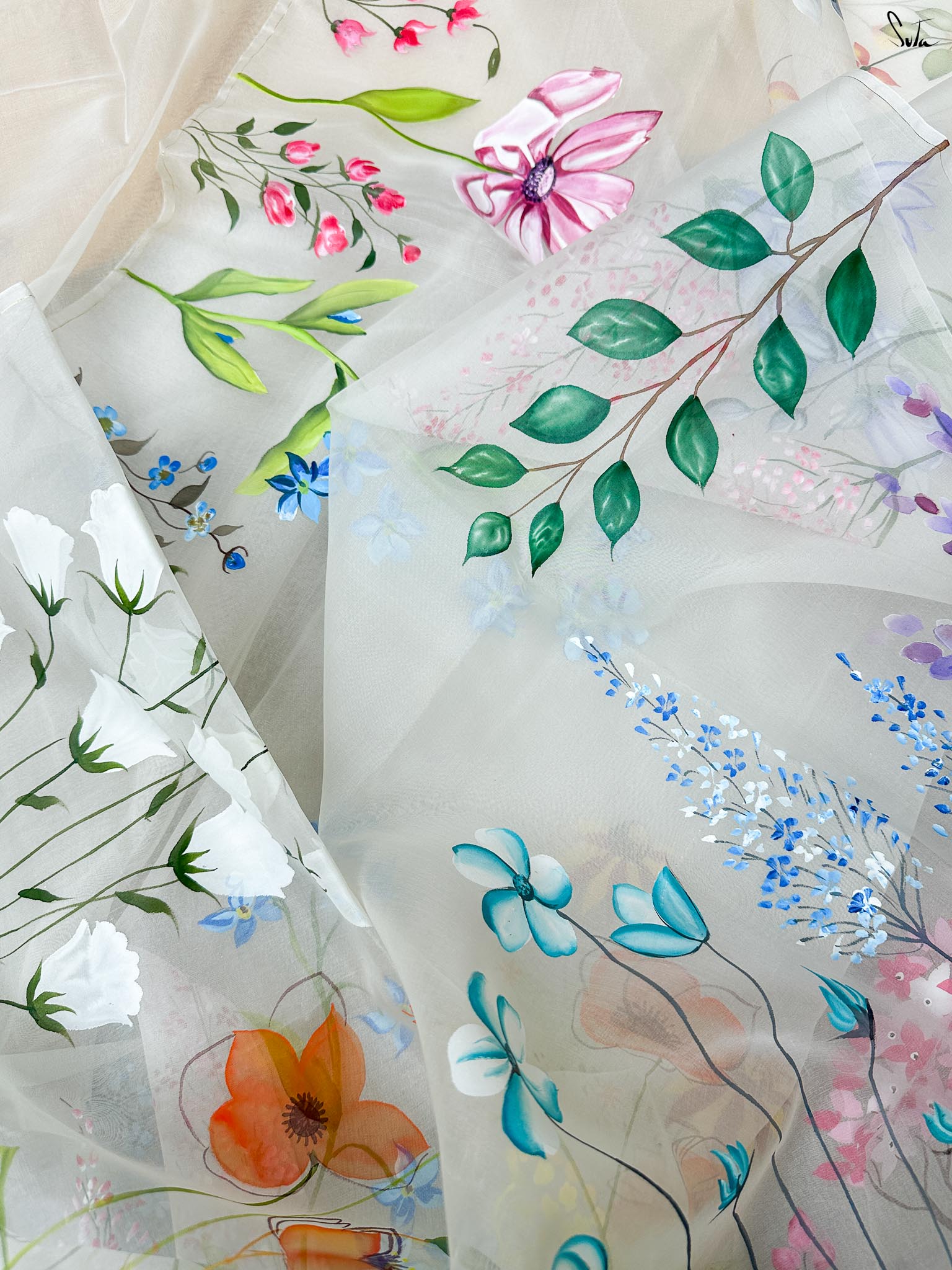 Floral Fiesta (Hand Painted Pure Organza Saree)