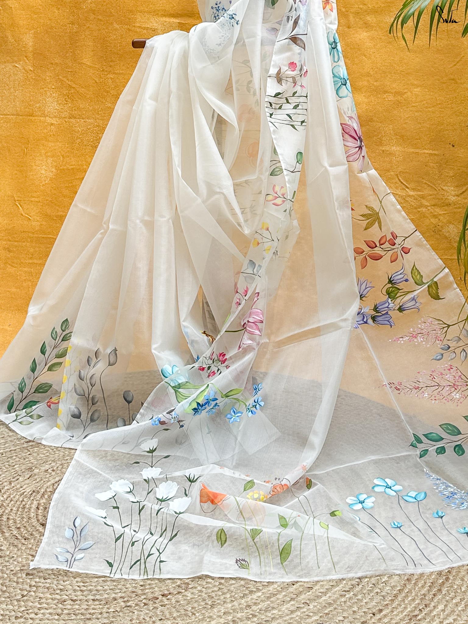 Floral Fiesta (Hand Painted Pure Organza Saree)