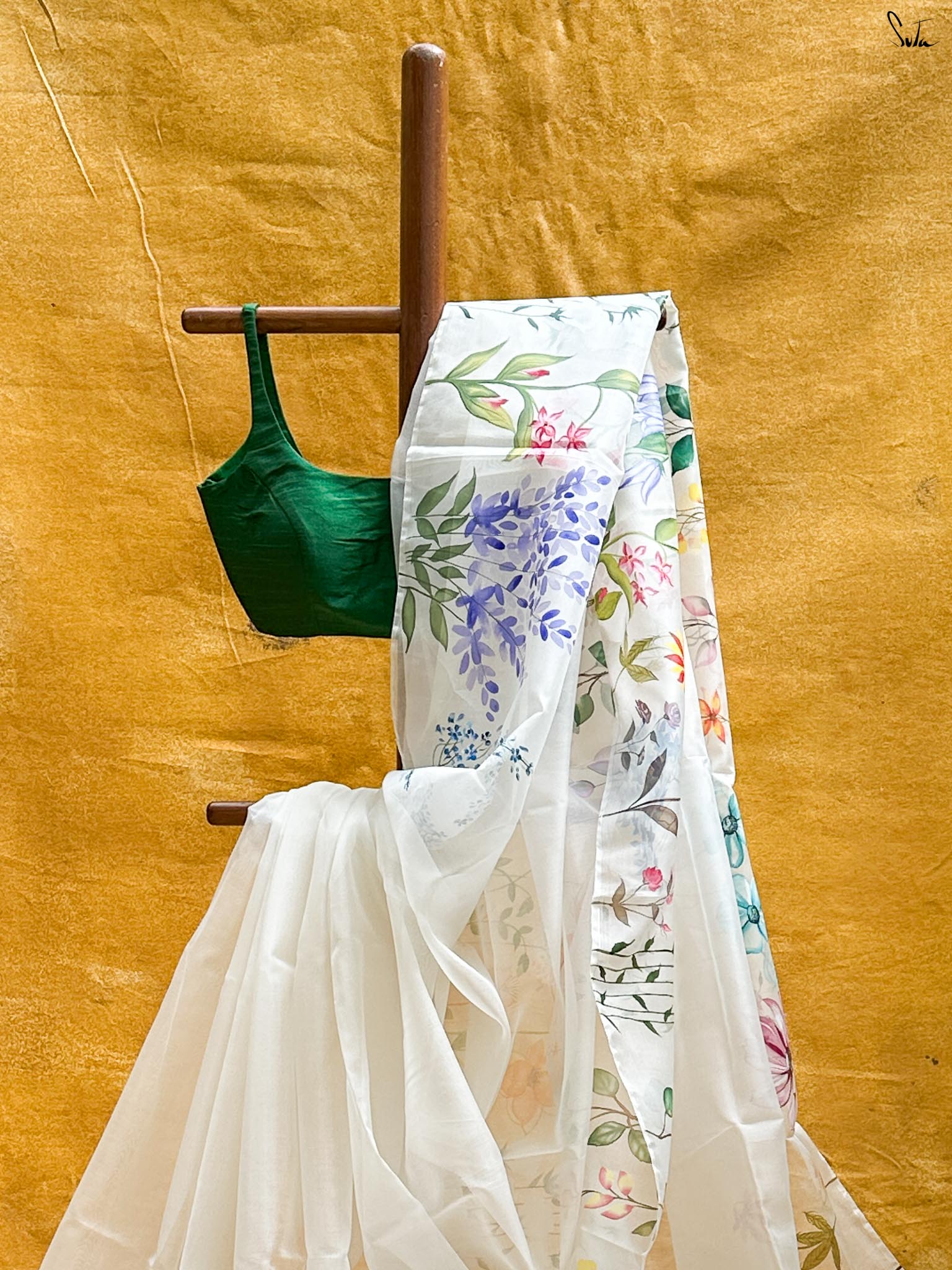 Floral Fiesta (Hand Painted Pure Organza Saree)