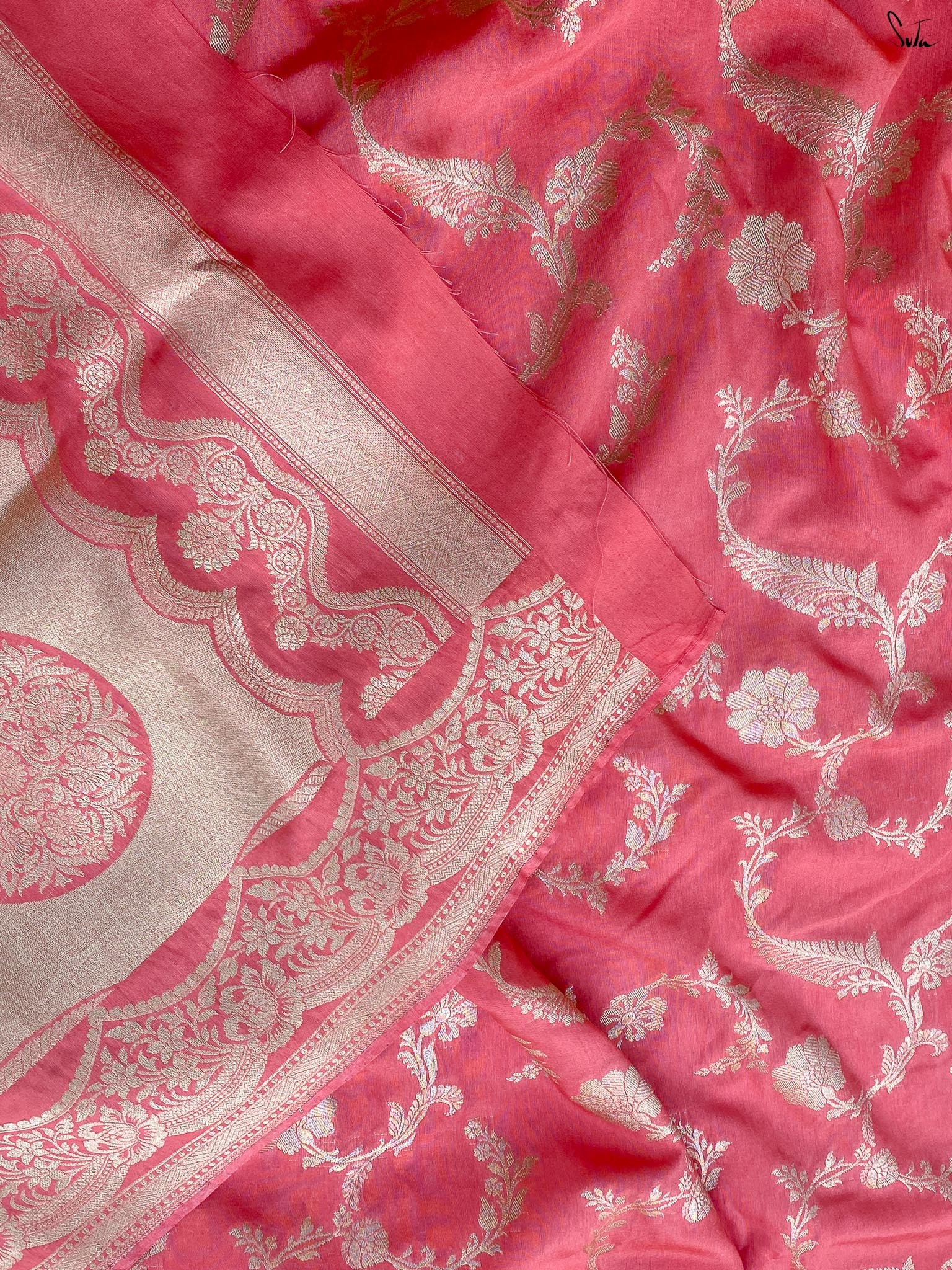 Saanjh Kesar Peach Banarasi Saree