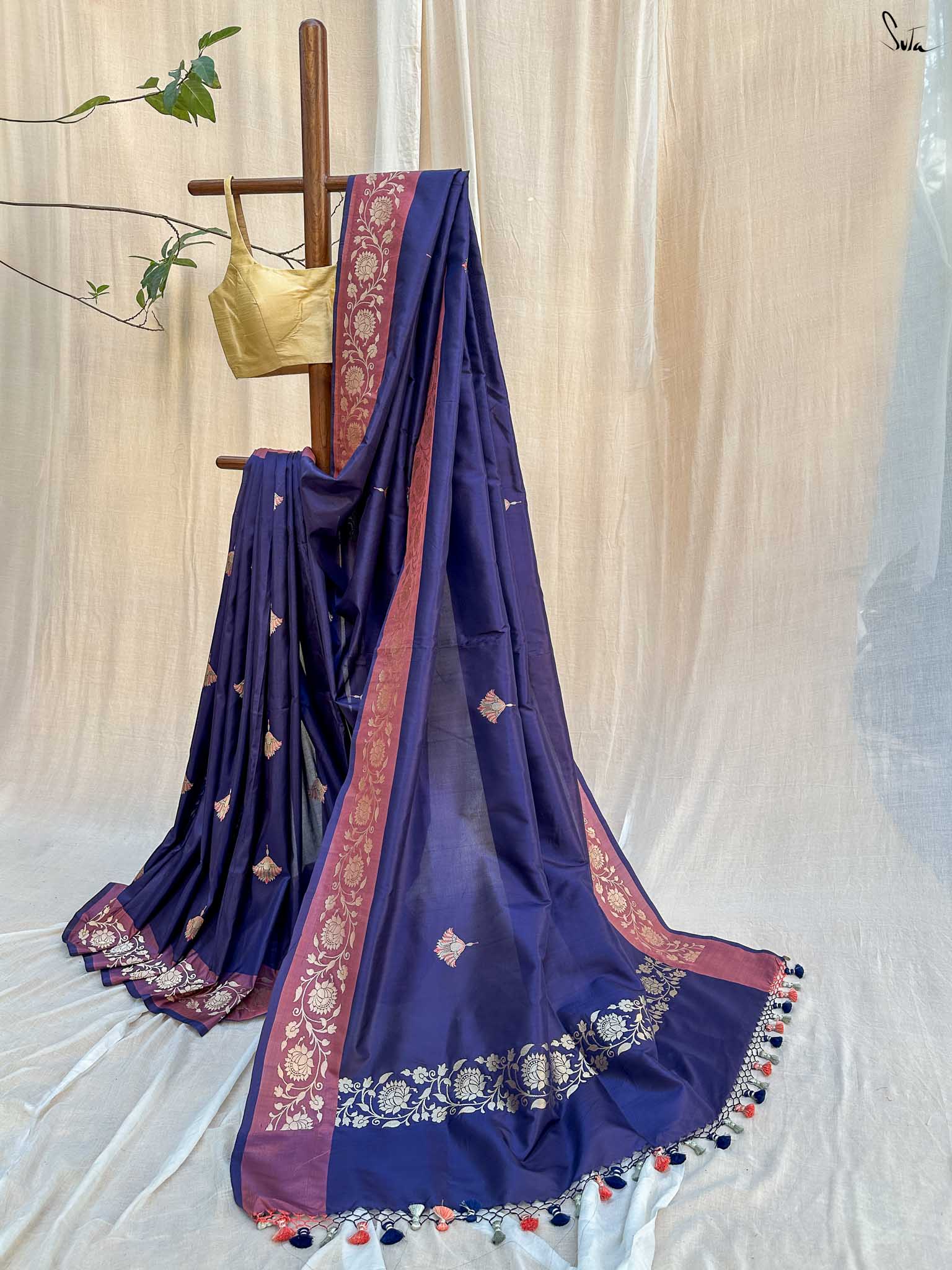Panchkota Navy Blue Banarasi Saree
