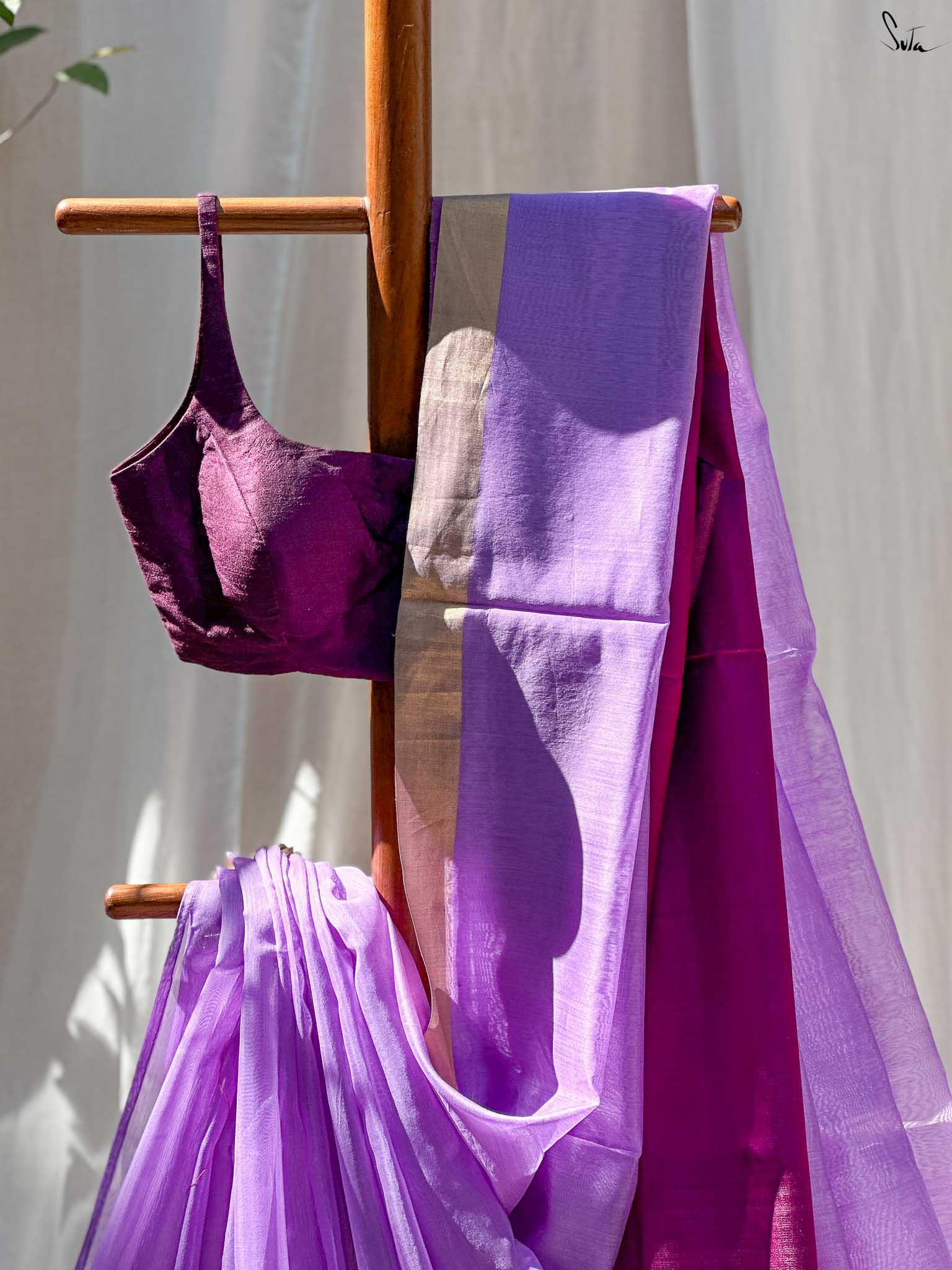 Serene Sita Lavender Mashru Border Saree