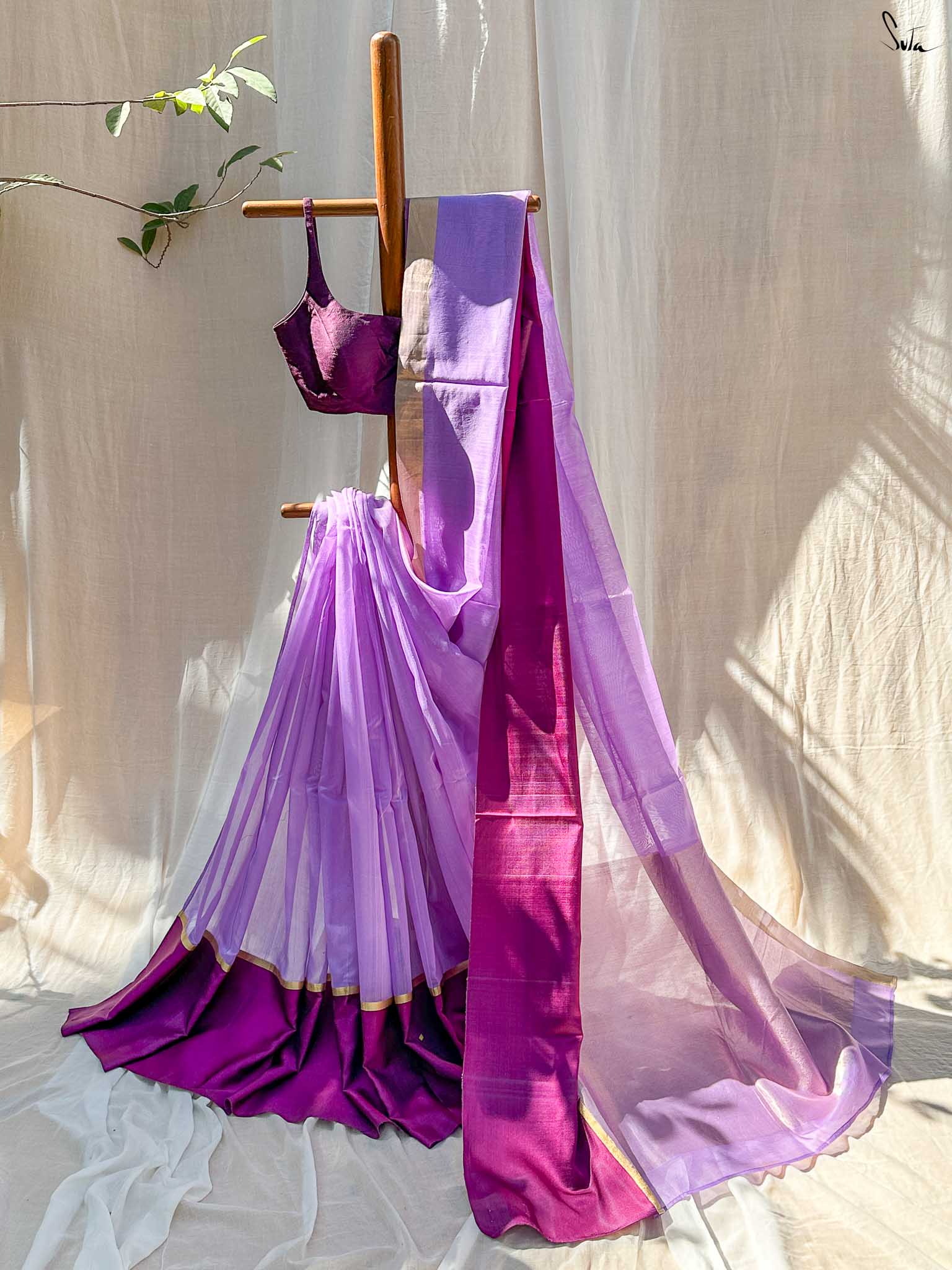 Serene Sita Lavender Mashru Border Saree