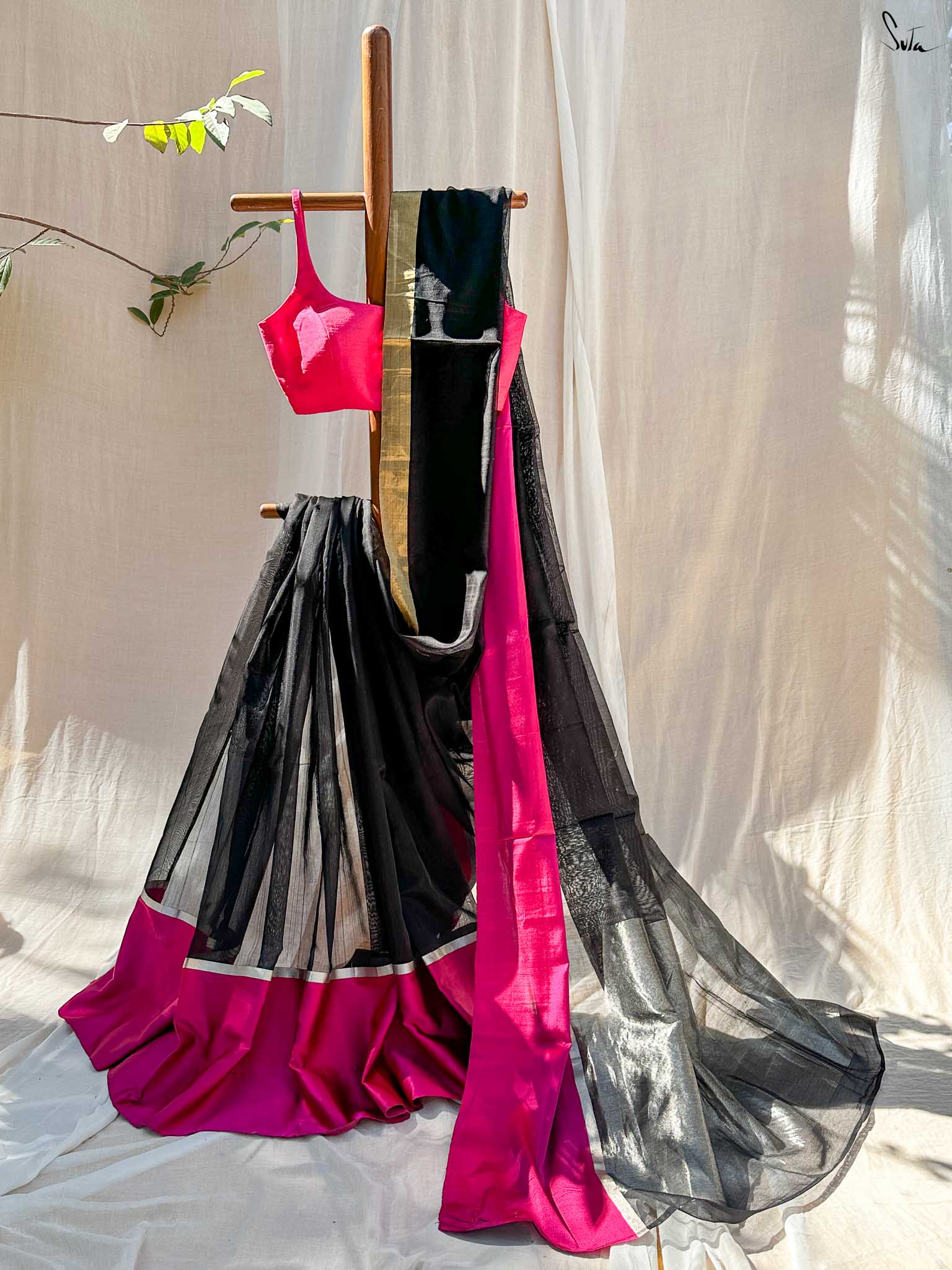 Tenacious Trisha Black Mashru Border Saree