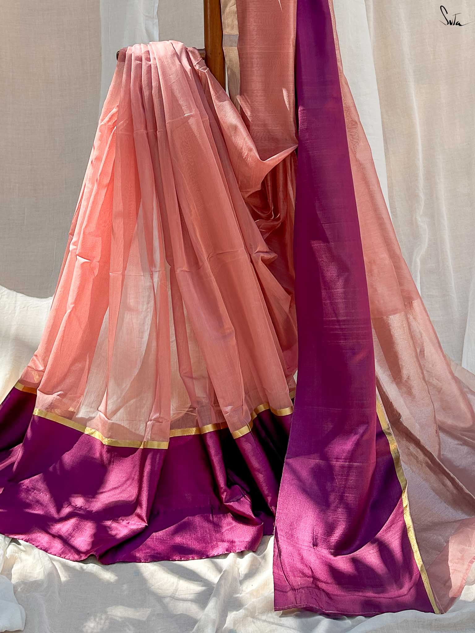 Rejuvenating Rukmini Peach Mashru Border Saree