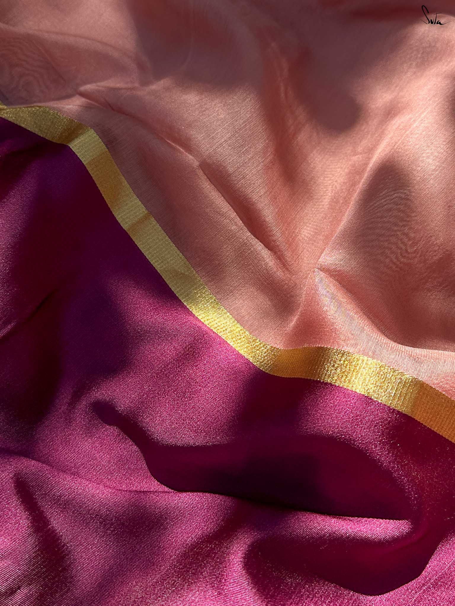 Rejuvenating Rukmini Peach Mashru Border Saree