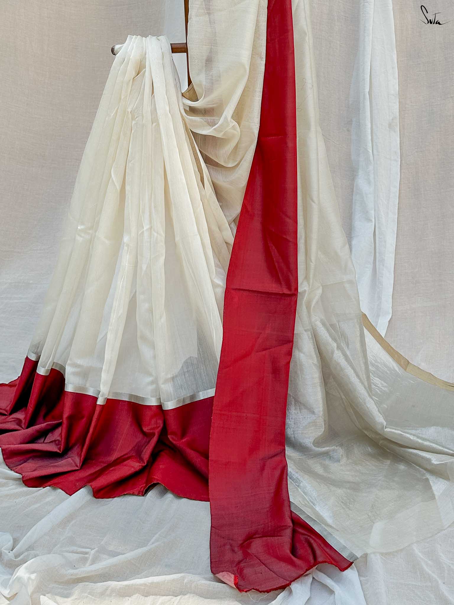 Seeking Saraswati White Mashru Border Saree