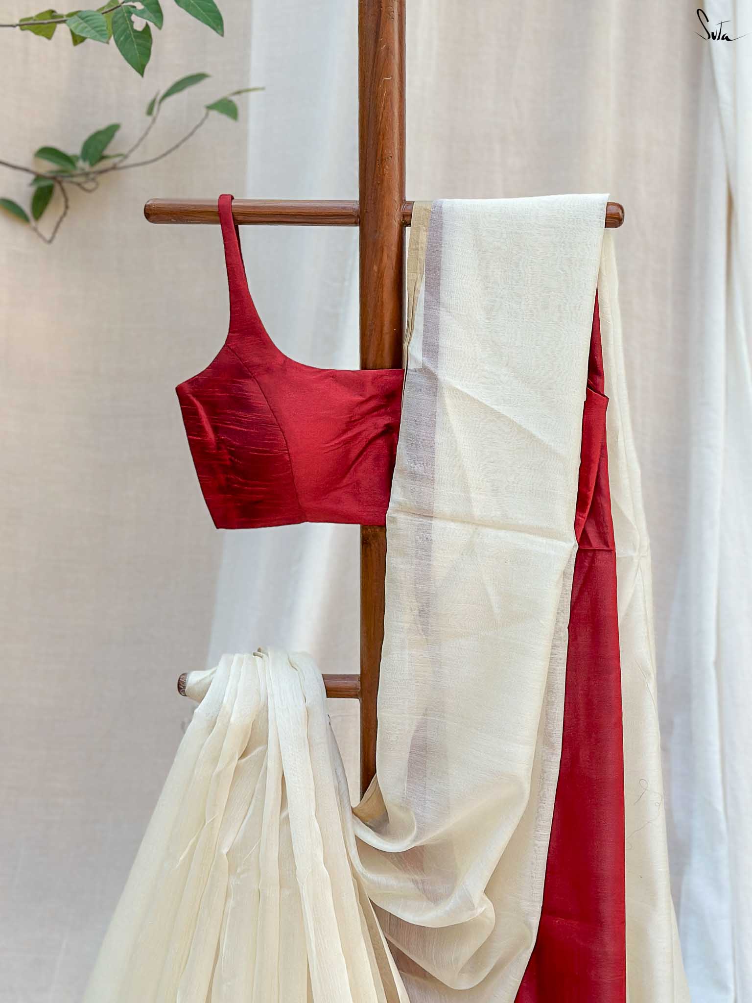 Seeking Saraswati White Mashru Border Saree