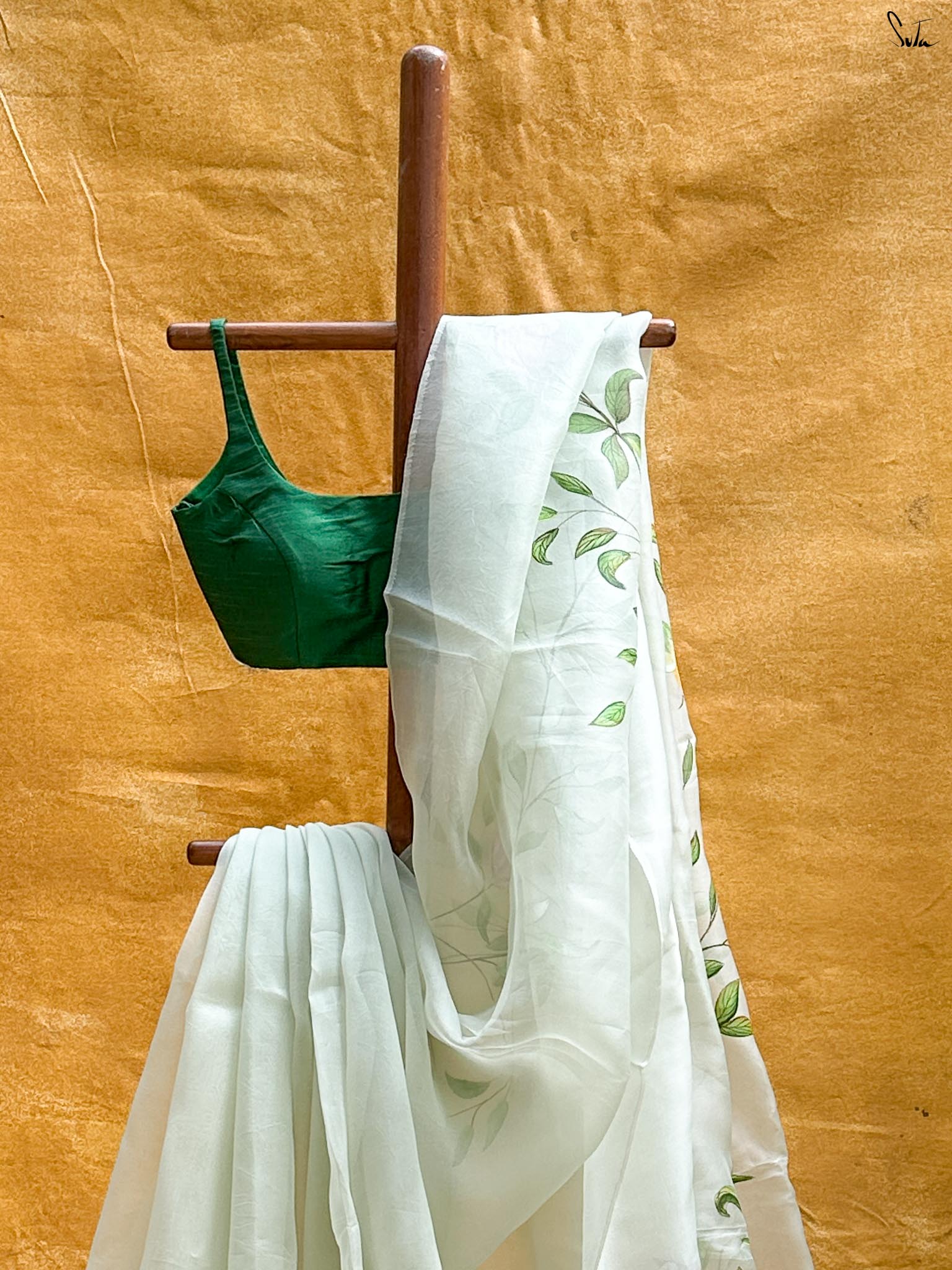 Mint Veil (Hand Painted Pure Organza Saree)
