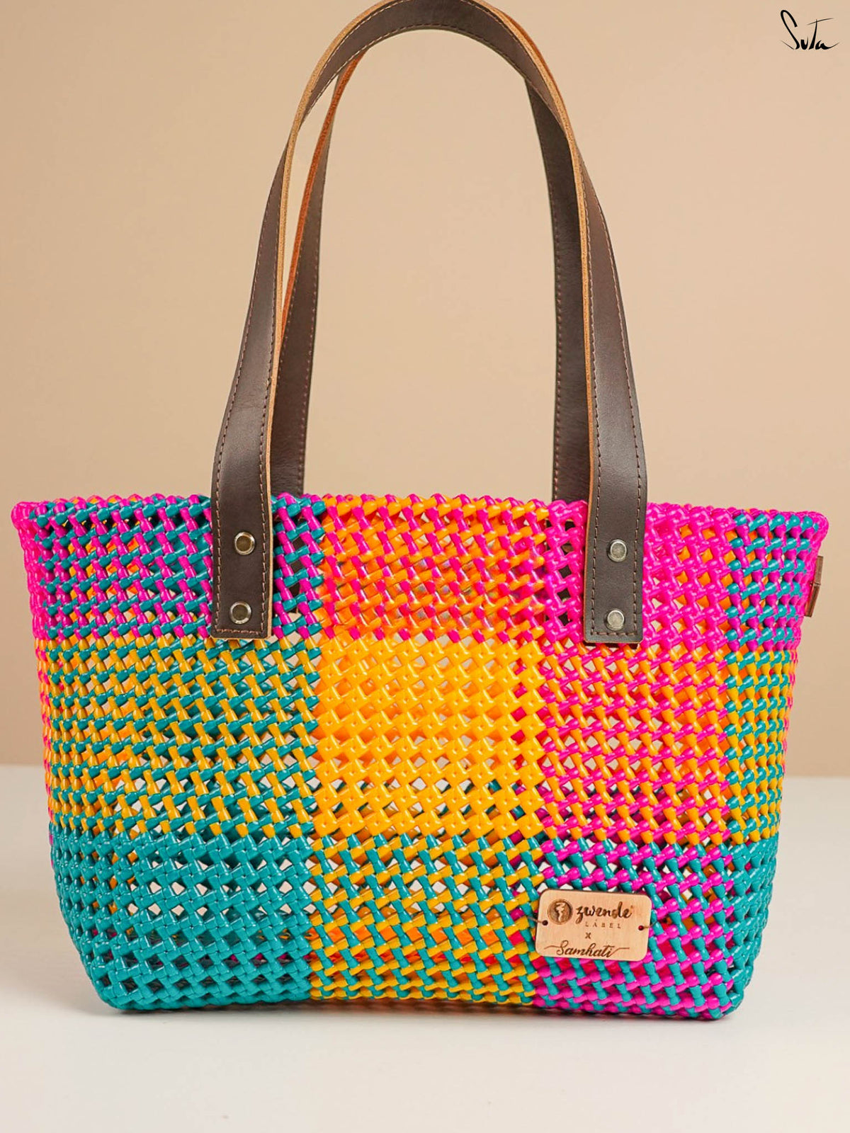 Multicolor Checks Tote