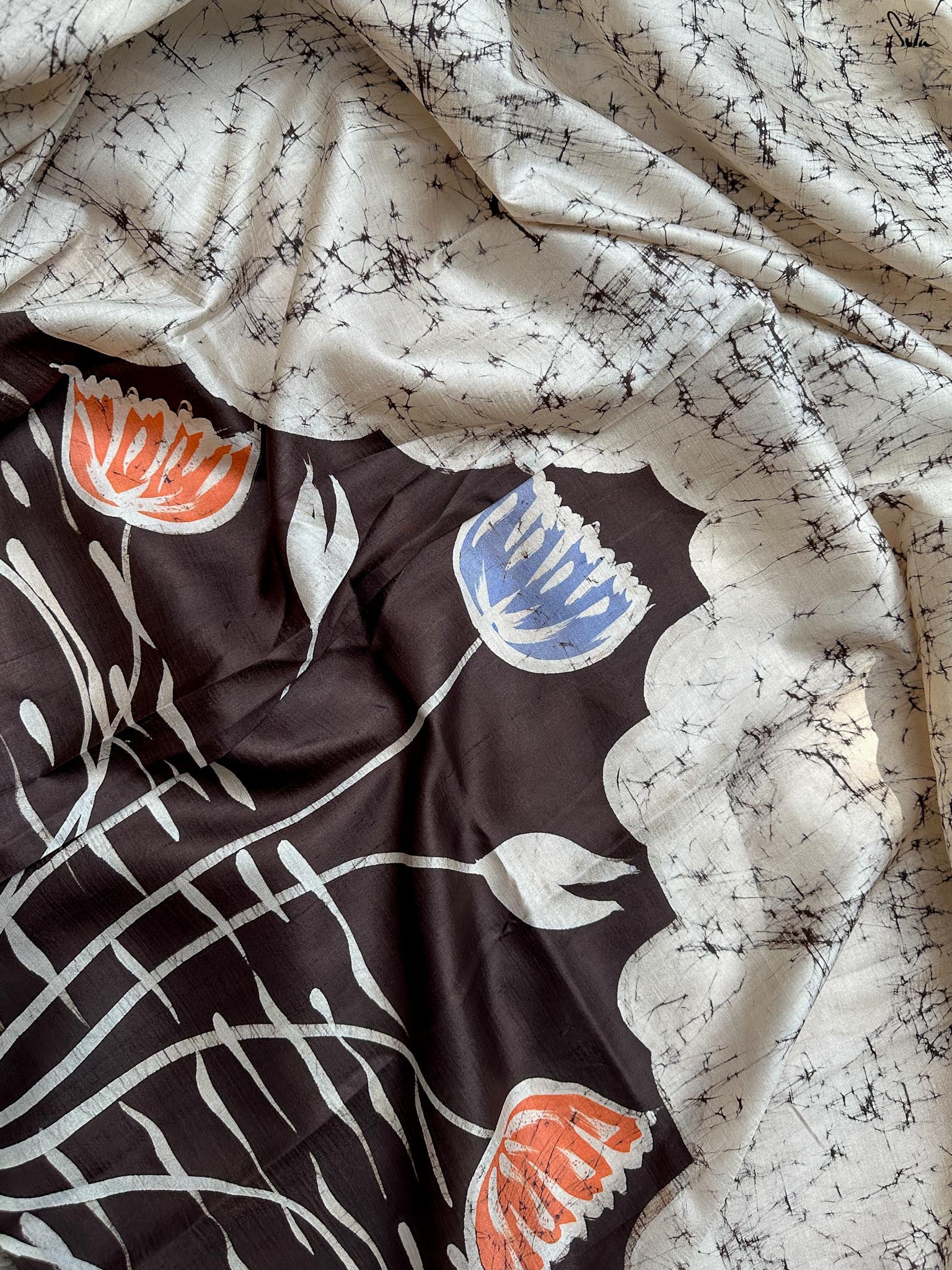 Nodi Dhara (Hand Painted Batik Silk Saree)