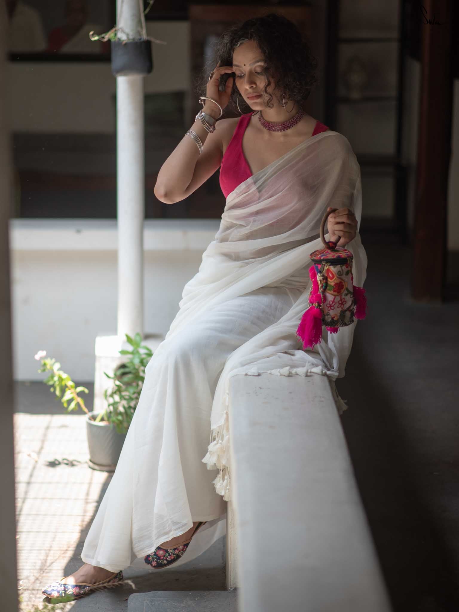 Off White Mul Saree