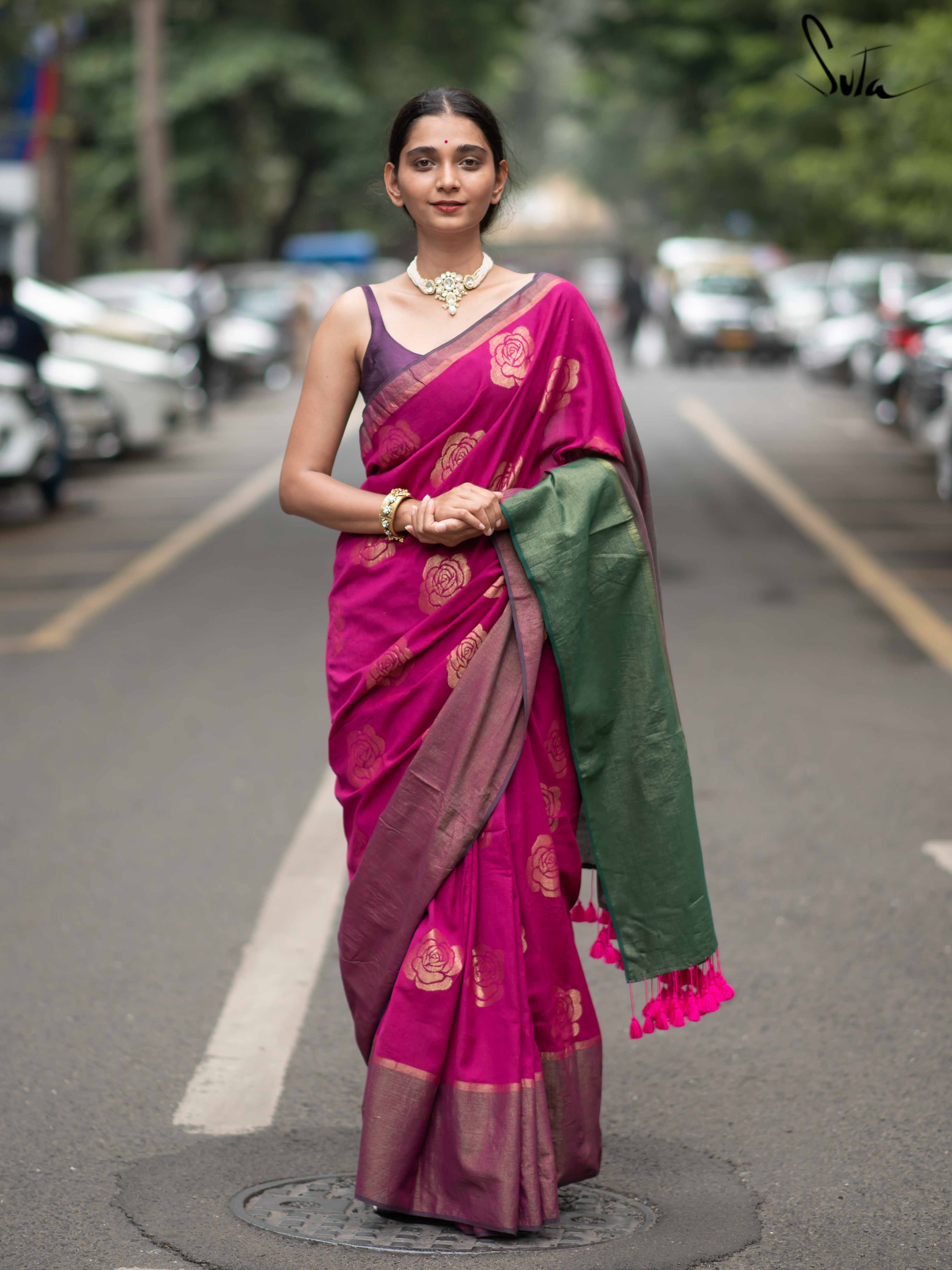 Buy Purple Weaving Silk Saree With Blouse Online At Zeel Clothing