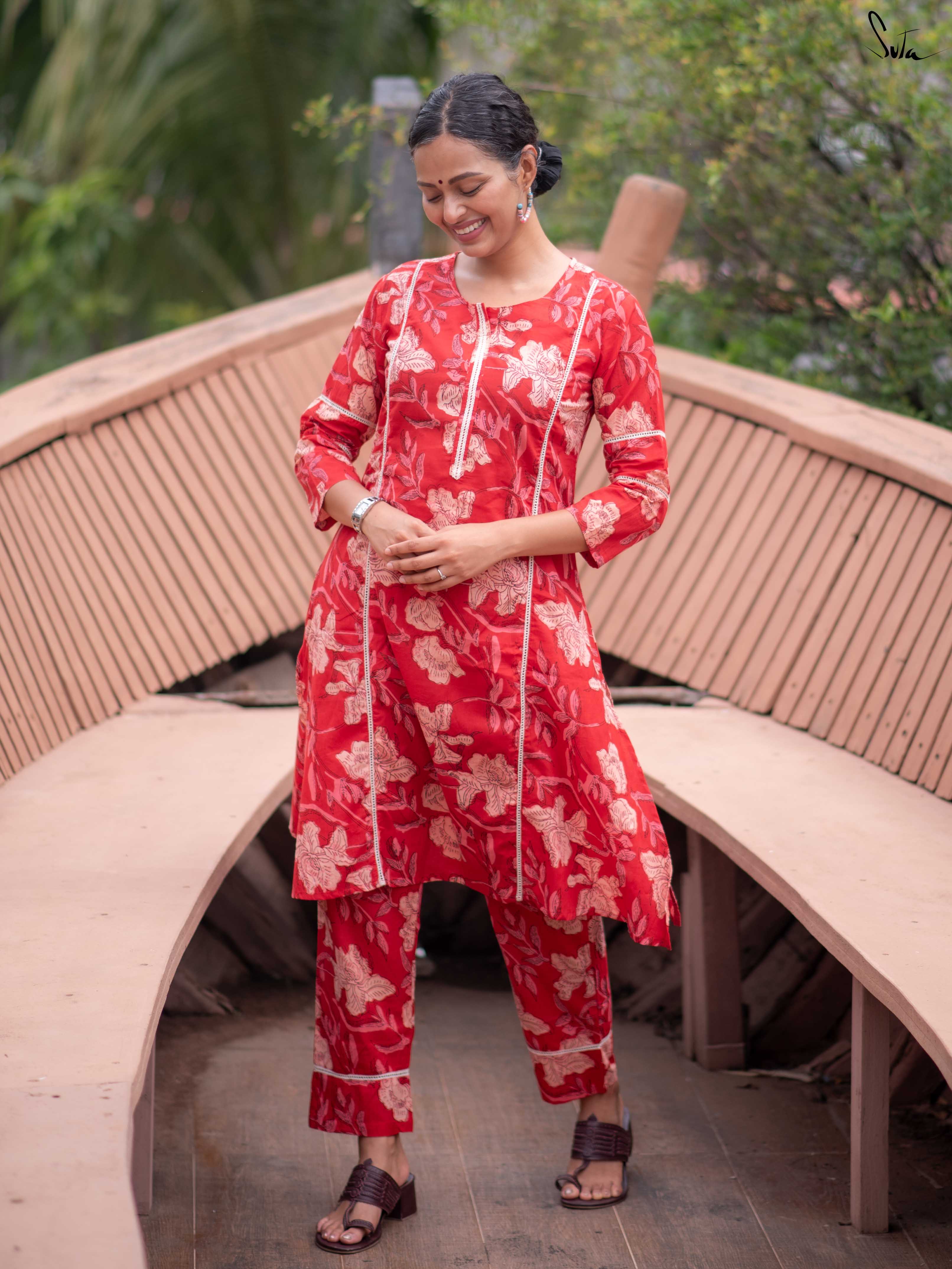 Suta Red Cotton Kurta Set