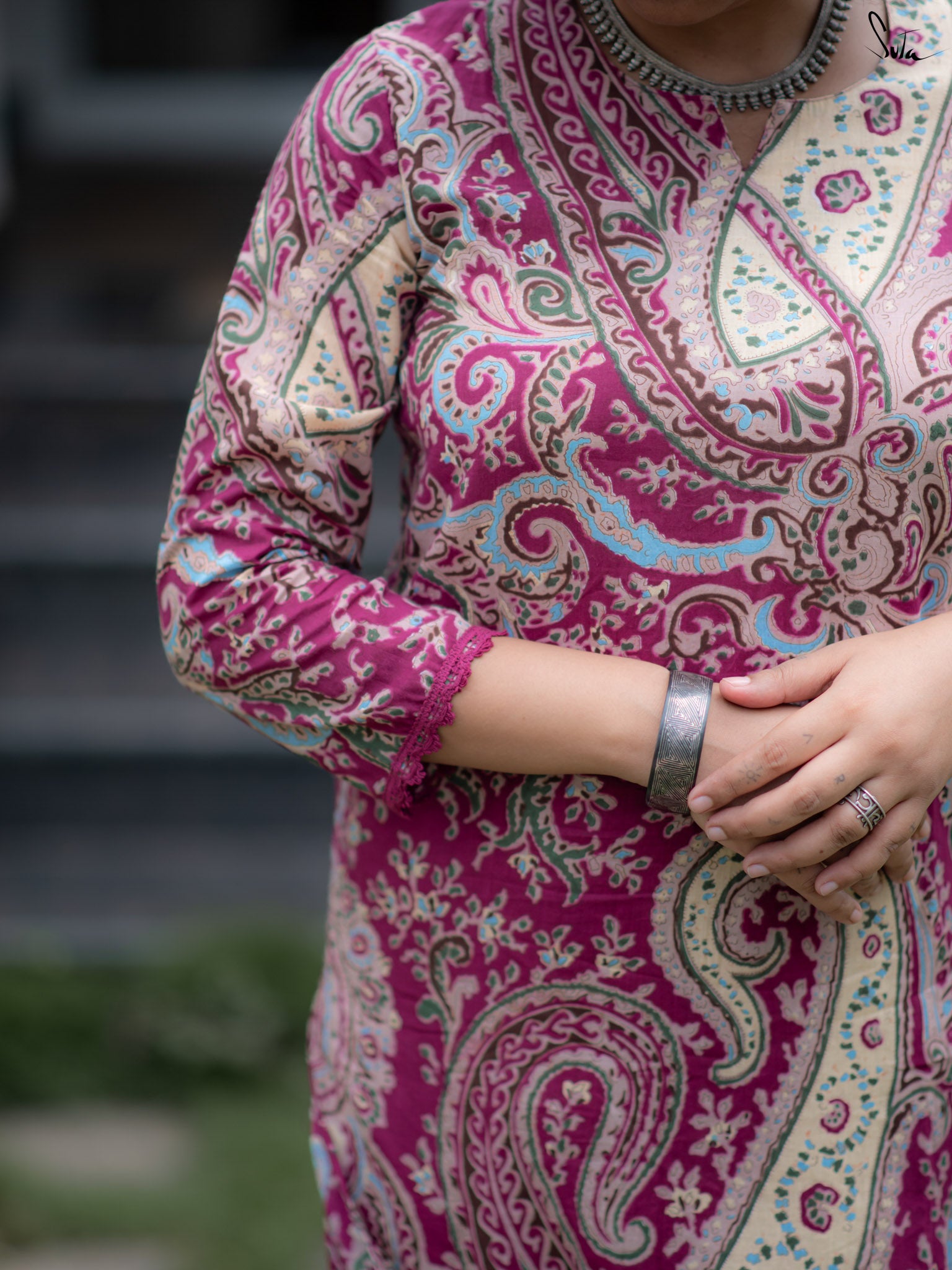 Suta Wine Cotton Kurta Set