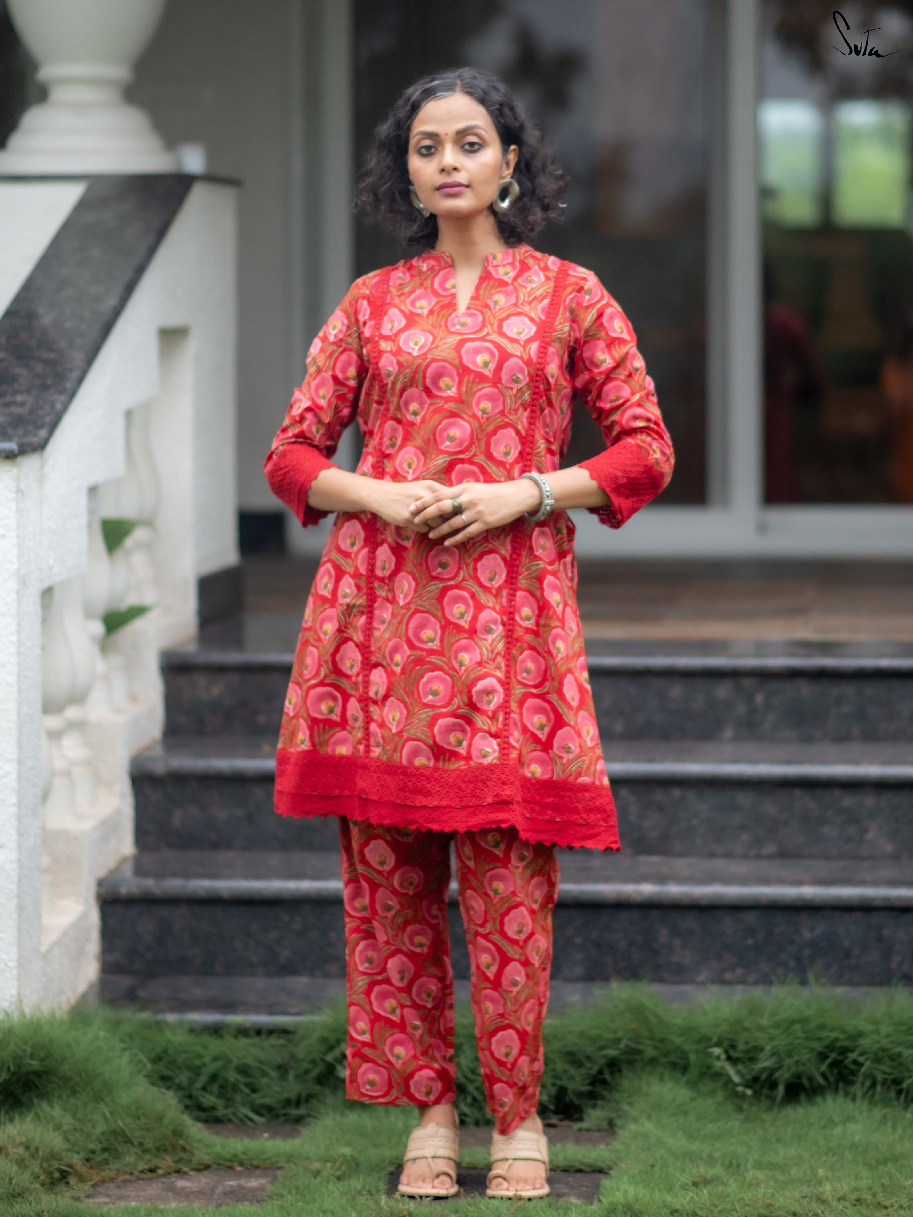 Suta Red Cotton Kurta Set