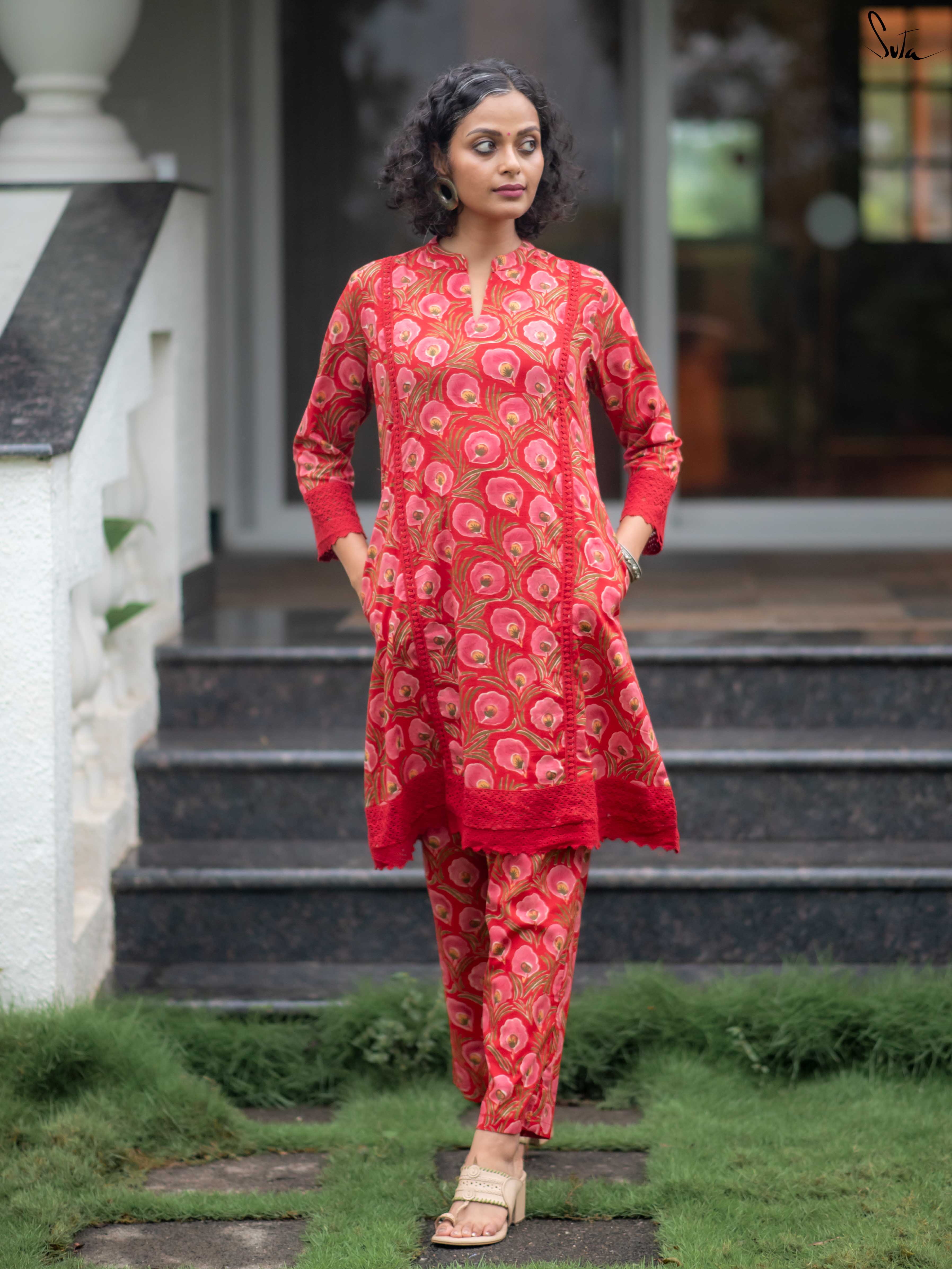 Suta Red Cotton Kurta Set
