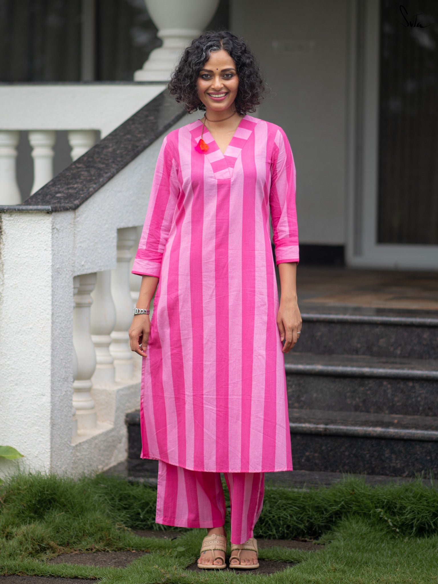 Suta Pink Cotton Kurta Set
