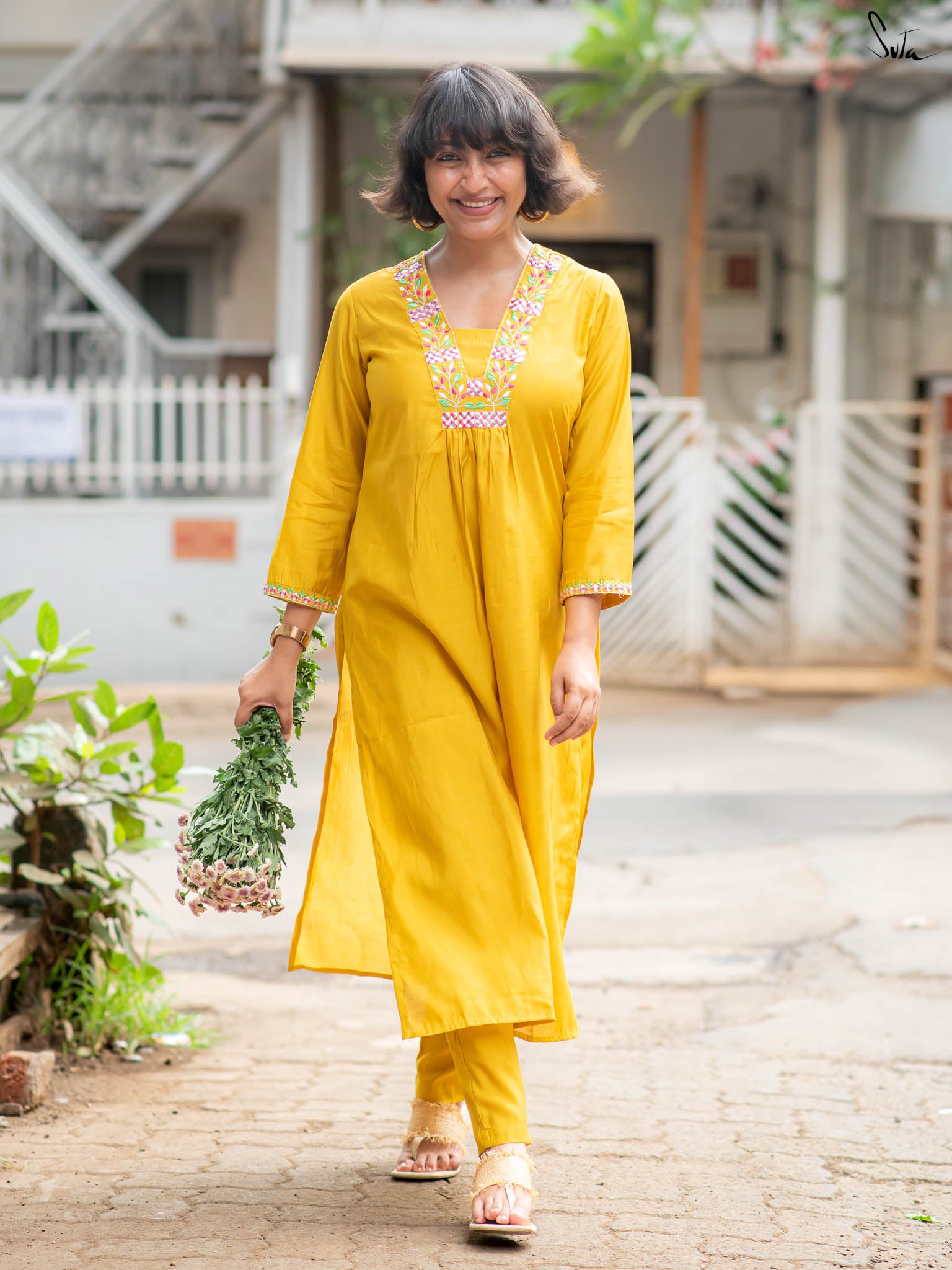 Suta Mustard Silk Kurta Set
