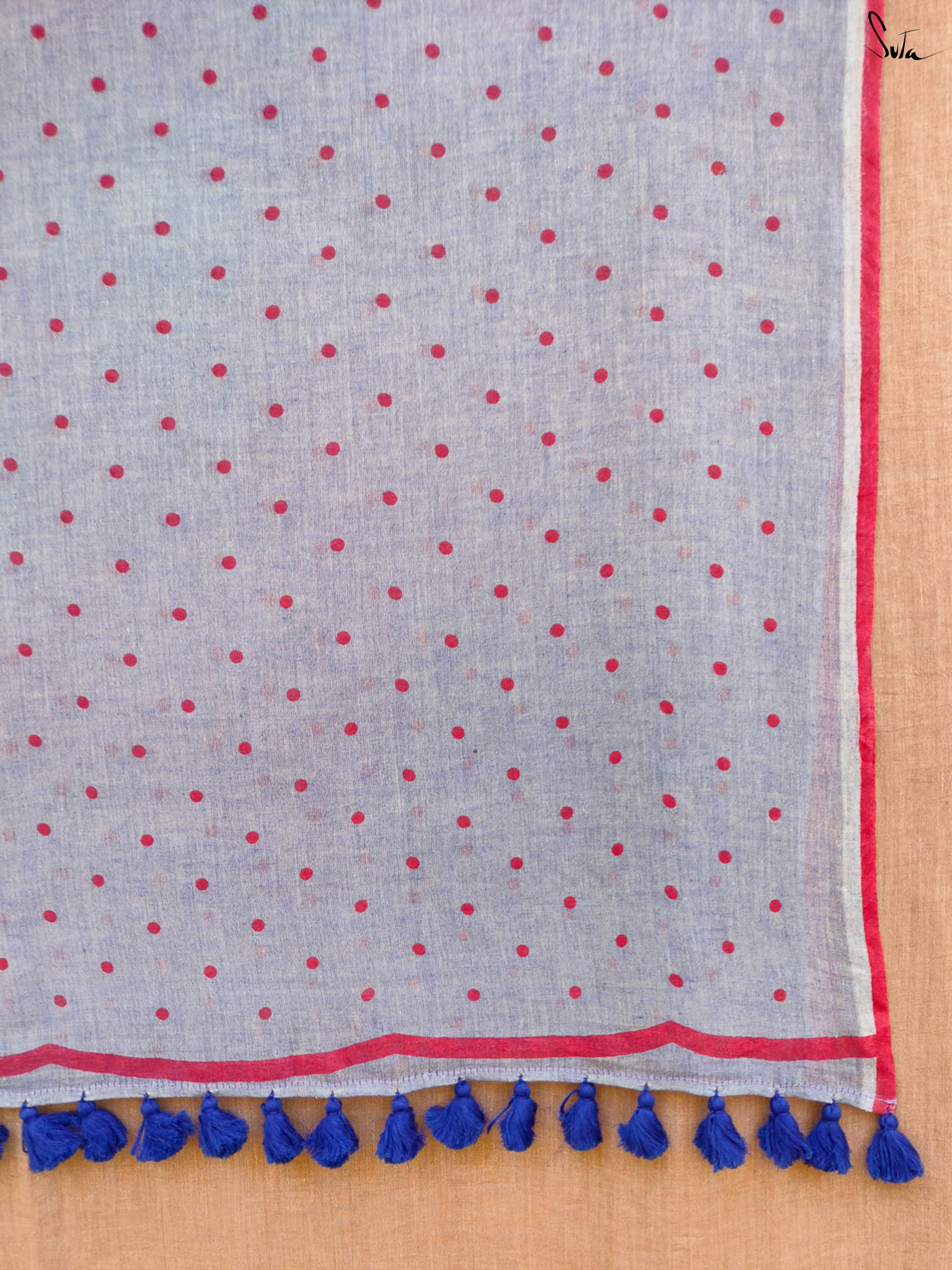 Suta Lavender & Red Polka Dot Printed Pure Cotton Saree