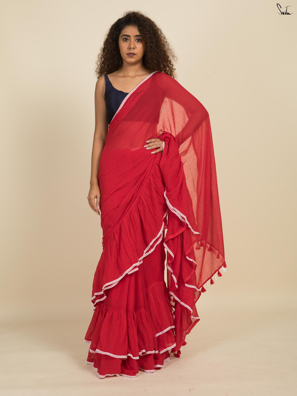 Riding The Red Ruffle Saree