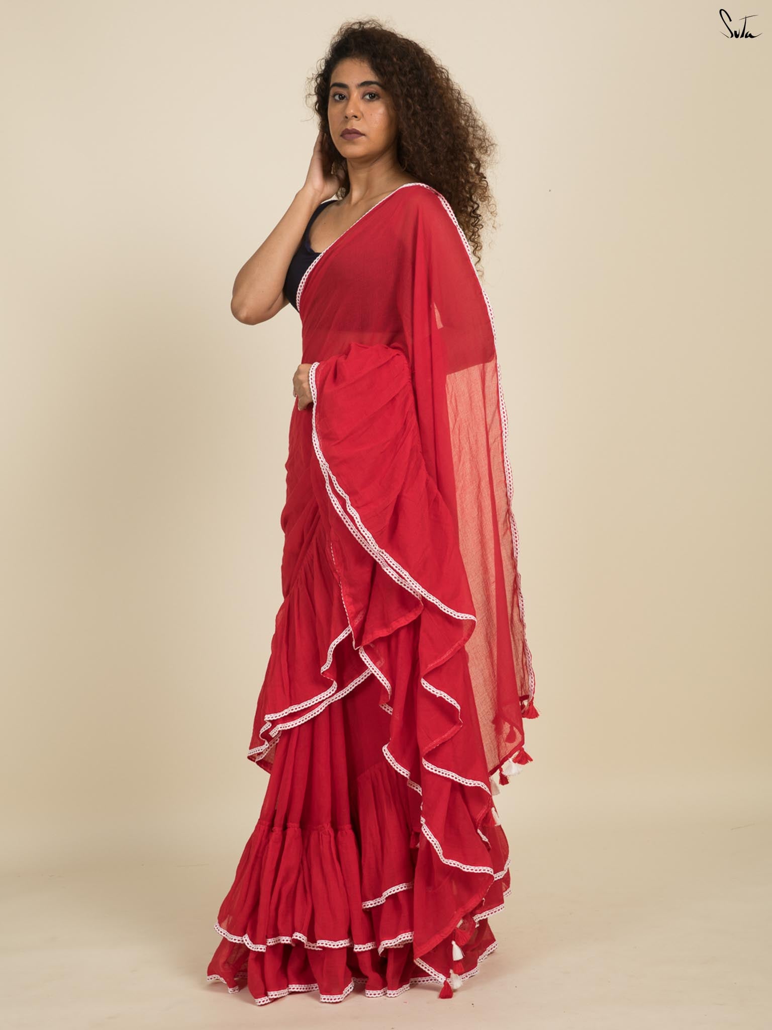 Riding The Red Ruffle Saree