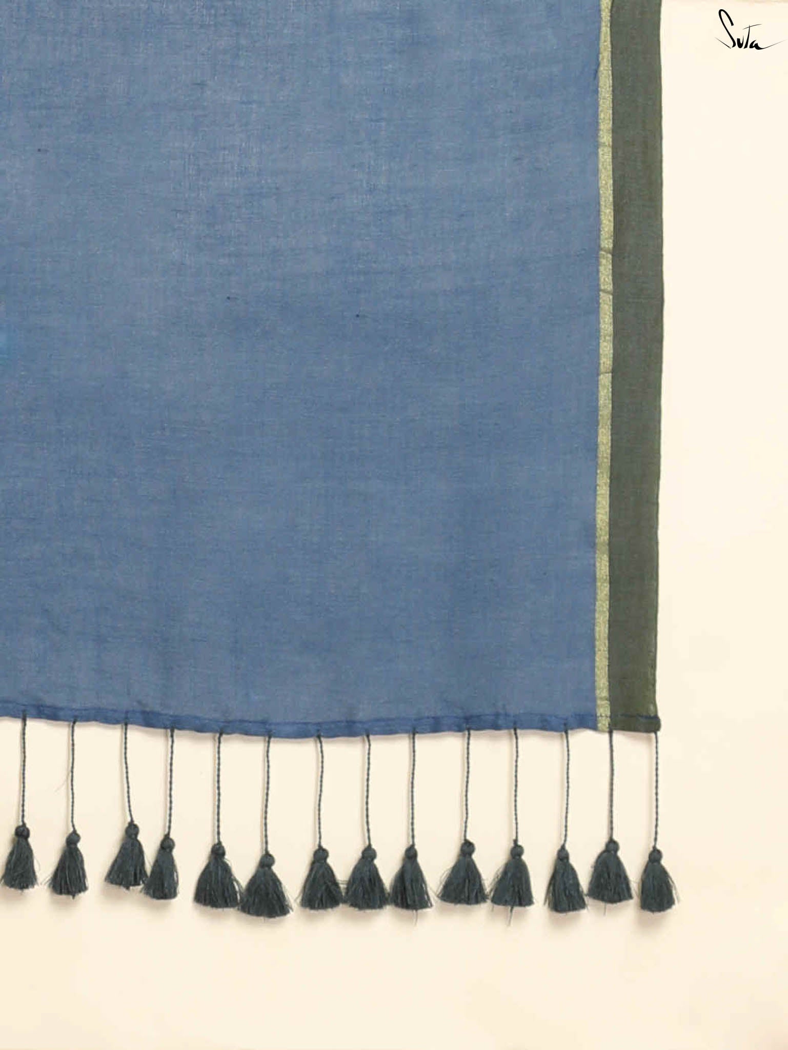 Suta Blue Solid Zari Saree
