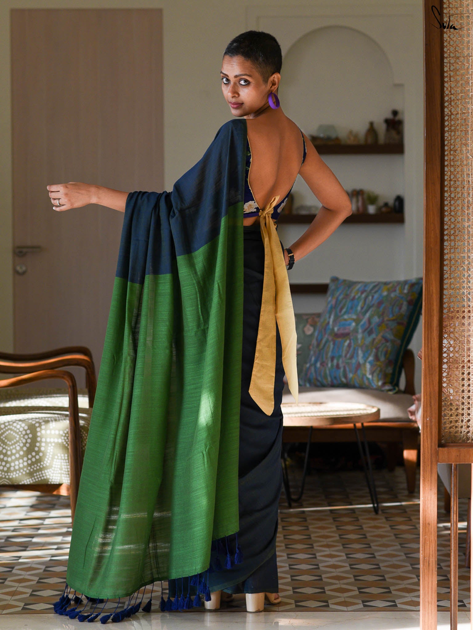Suta Colourblocked Cotton Blend Saree