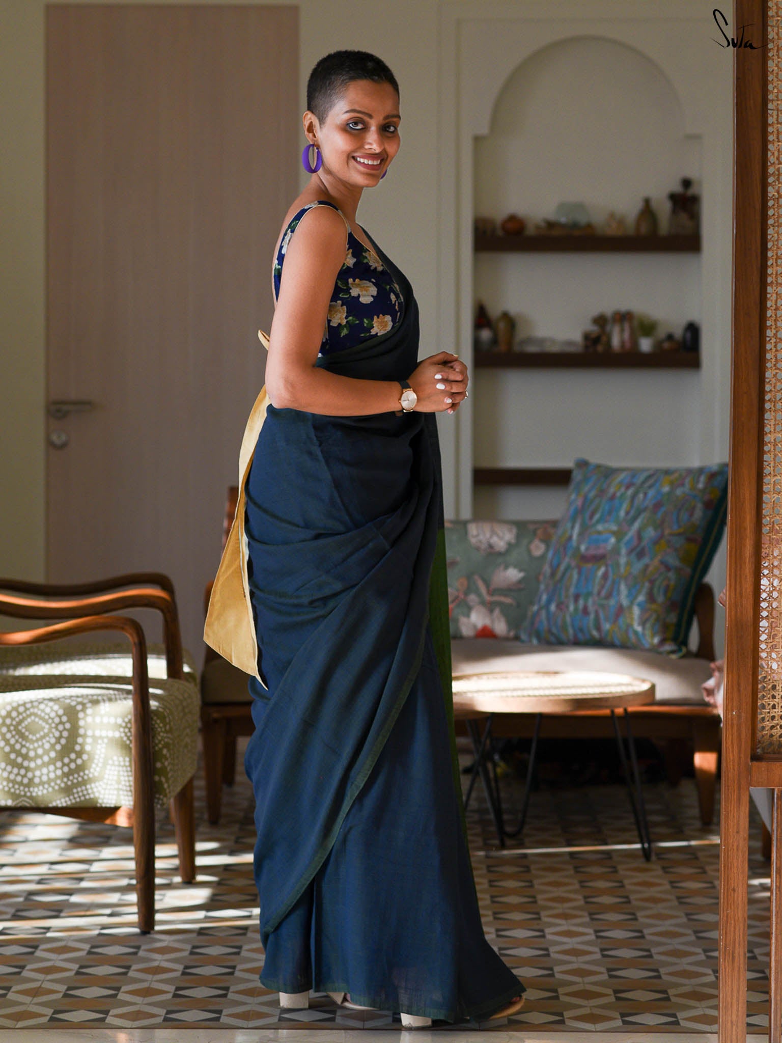 Suta Colourblocked Cotton Blend Saree