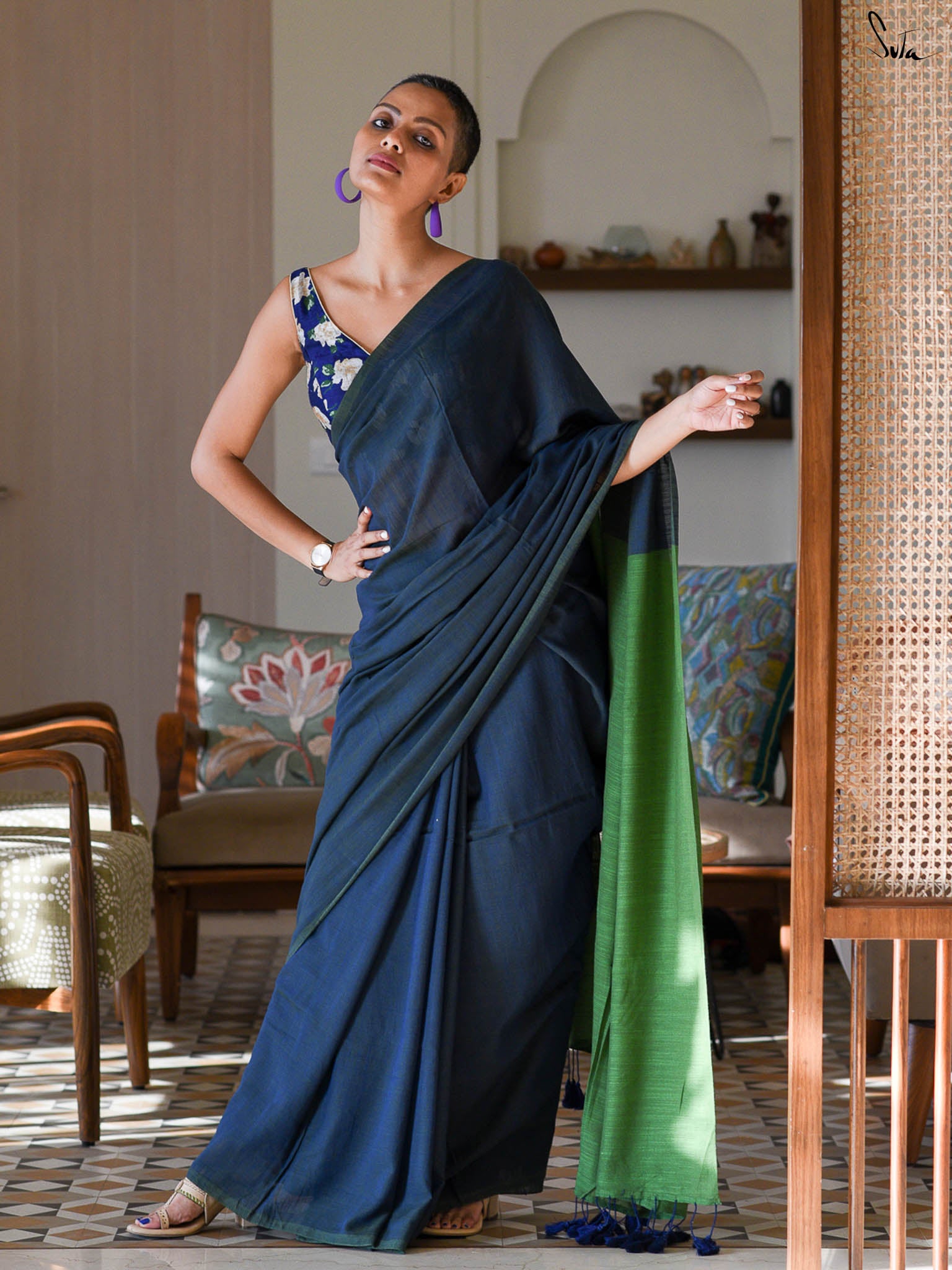 Suta Colourblocked Cotton Blend Saree