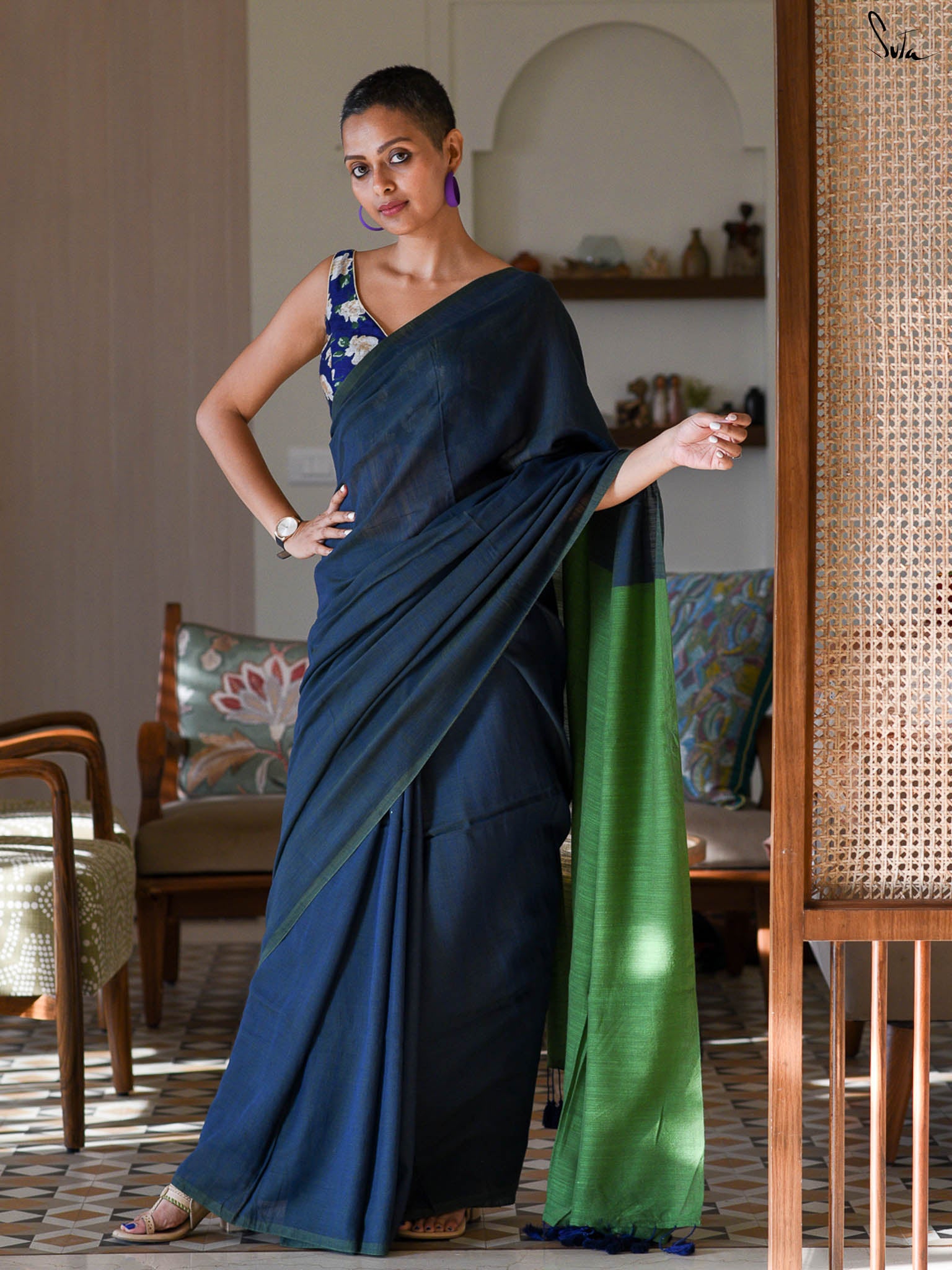 Suta Colourblocked Cotton Blend Saree