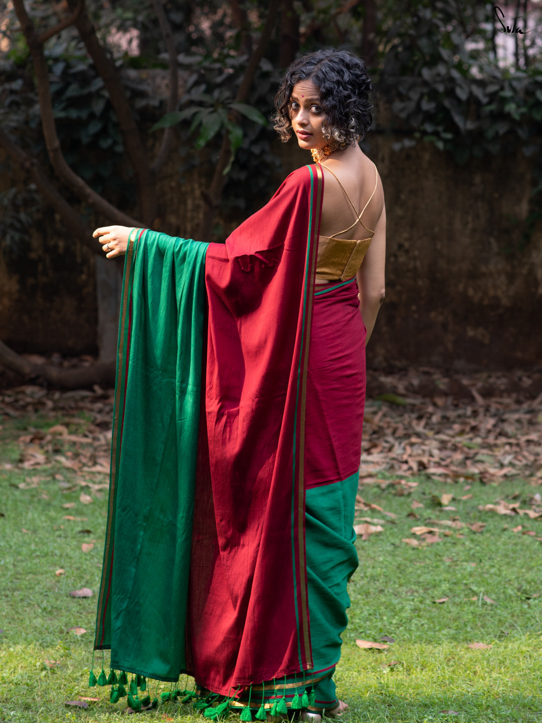 Double Trouble: Red/Green Saree