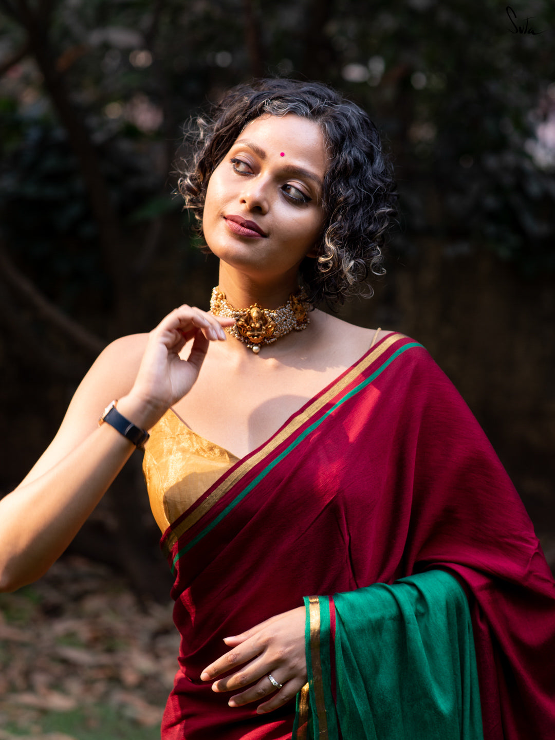 Double Trouble: Red/Green Saree