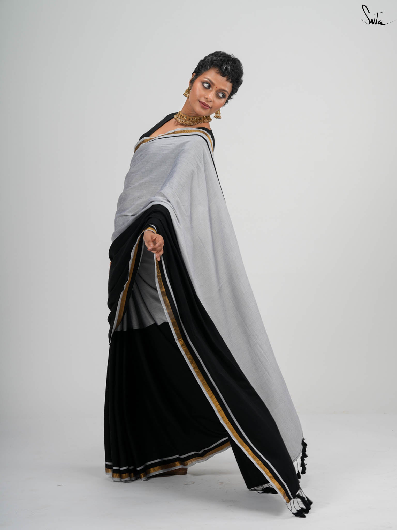 Suta Colourblocked Zari Saree