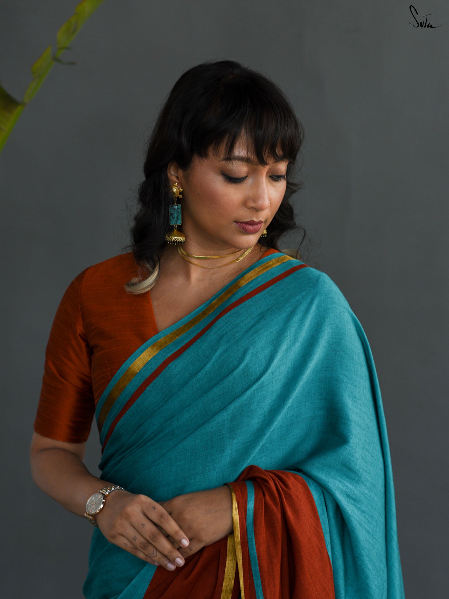 Double Trouble: Blue/Rust Saree