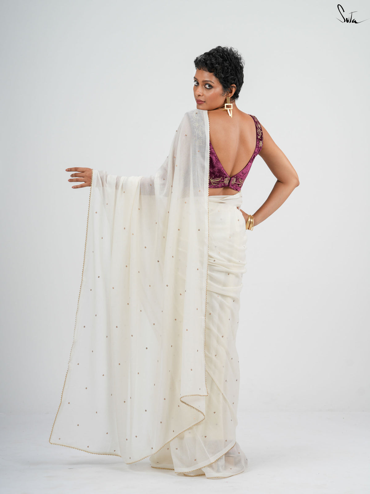 White Trickle Saree
