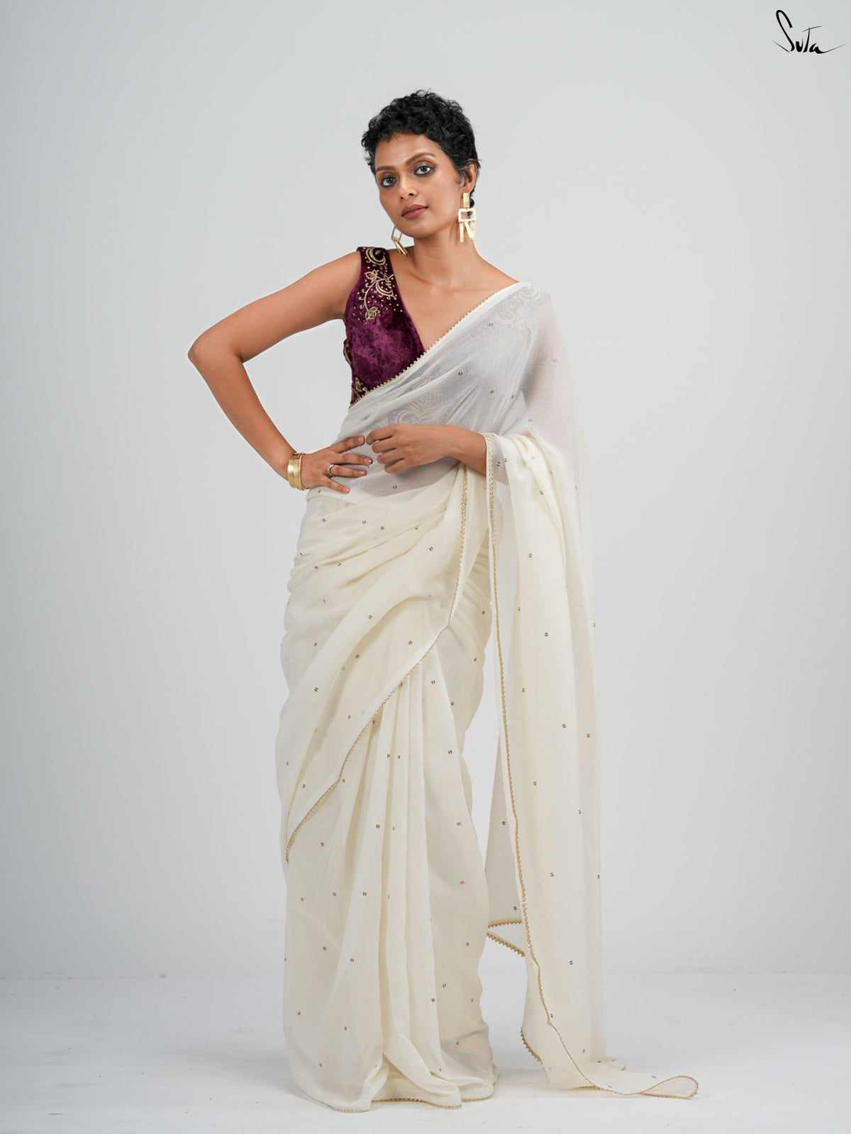 White Trickle Saree