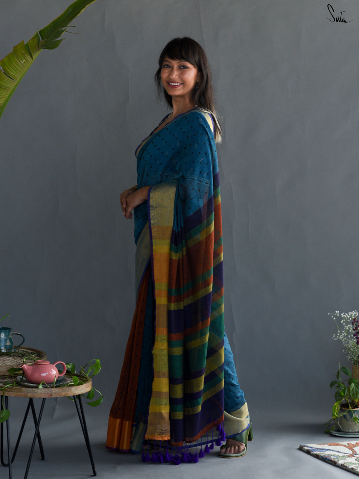Pretty Blue Polka Saree