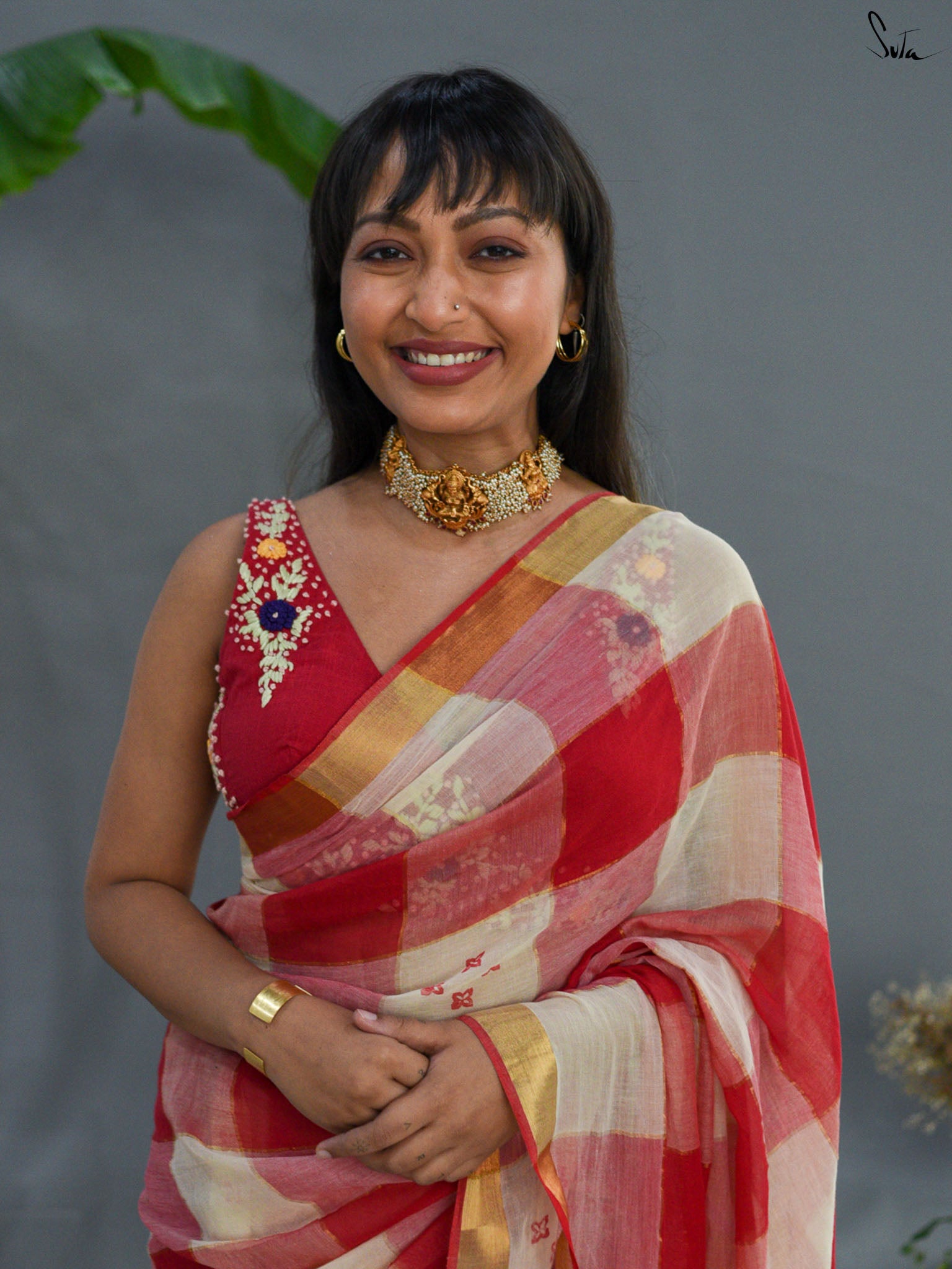 Red Checked Saree