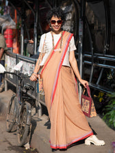 Suta Beige & Pink Pure Cotton Saree
