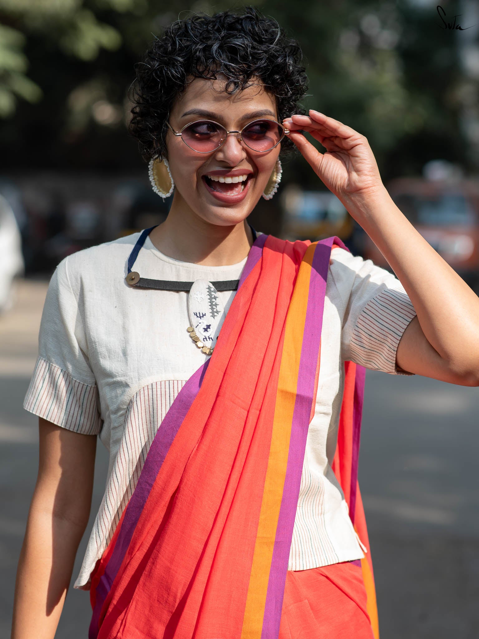 Suta Red & Purple Pure Cotton Saree