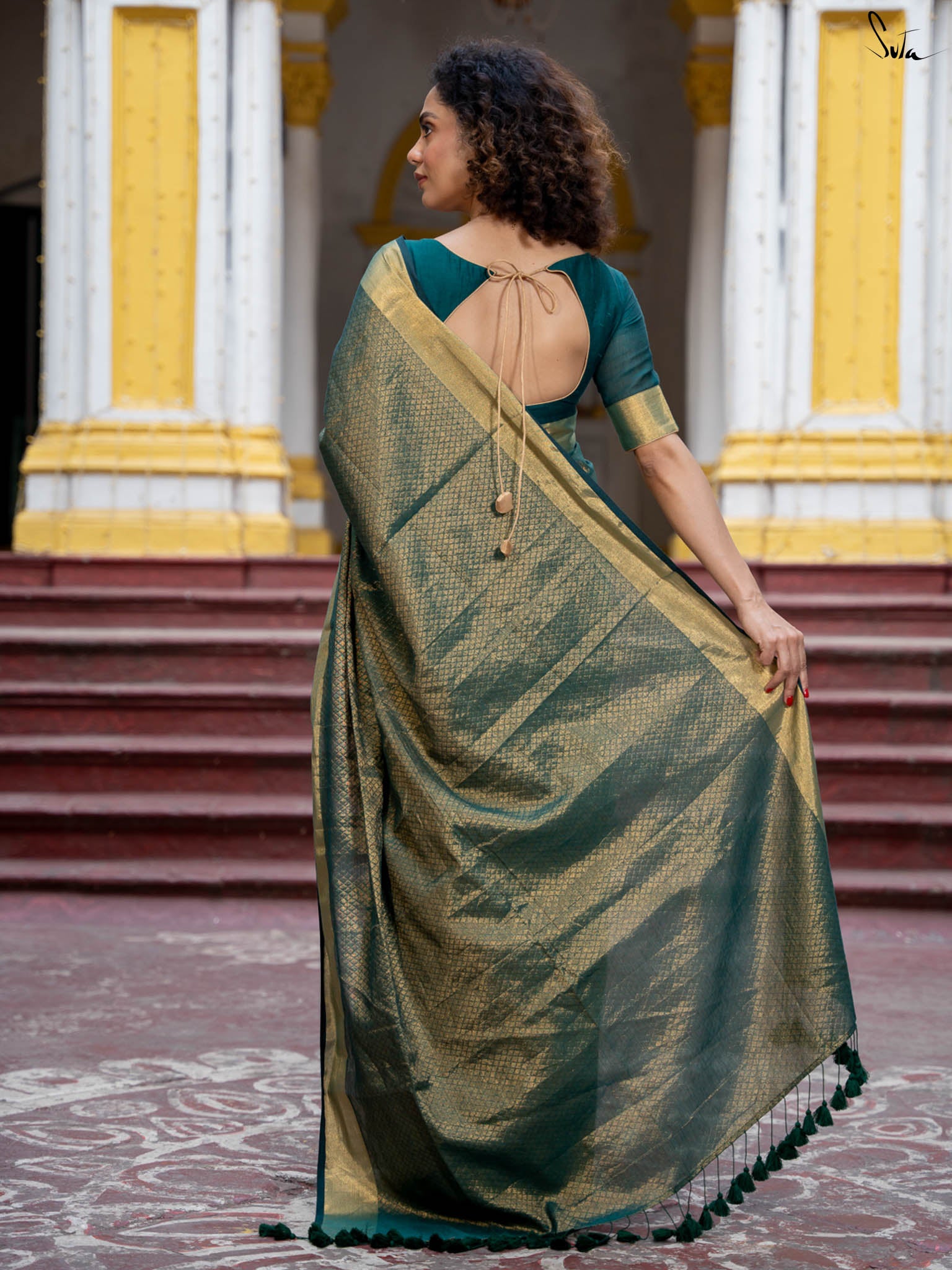 Suta Ethnic Motifs Green Color Pure Cotton Zari Saree