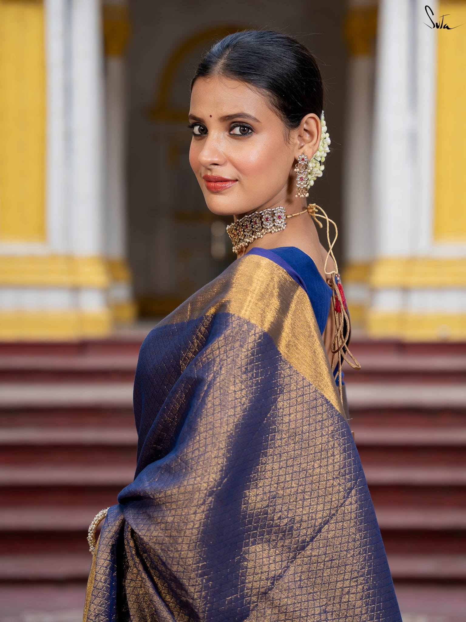Suta Blue Color Pure Cotton Zari Saree