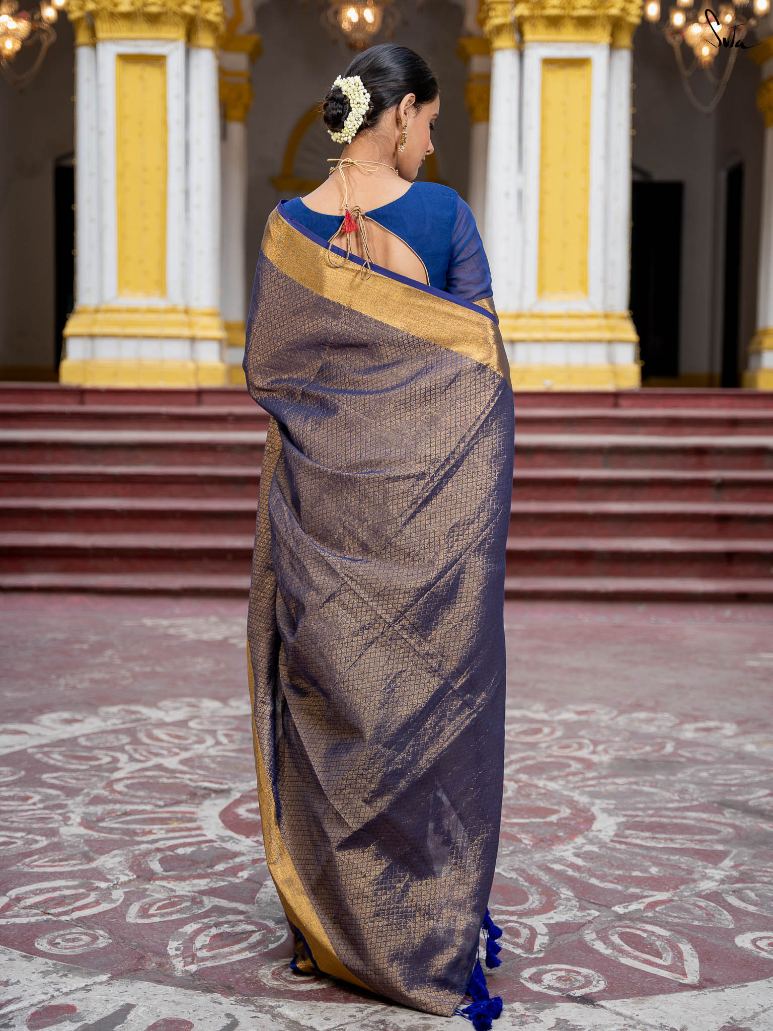 Suta Blue Color Pure Cotton Zari Saree