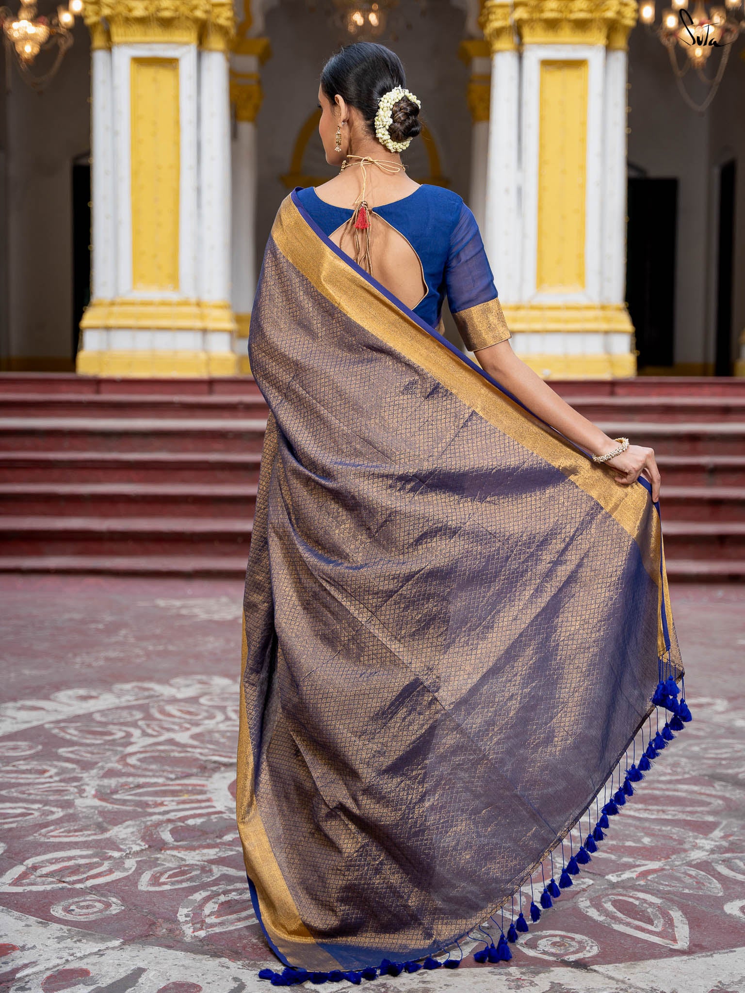 Suta Blue Color Pure Cotton Zari Saree