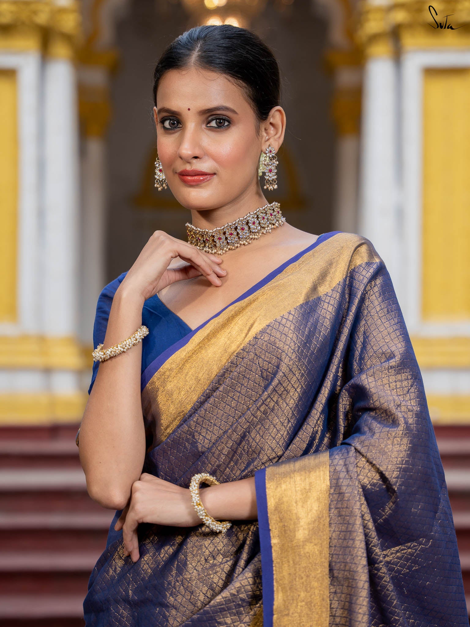 Suta Blue Color Pure Cotton Zari Saree