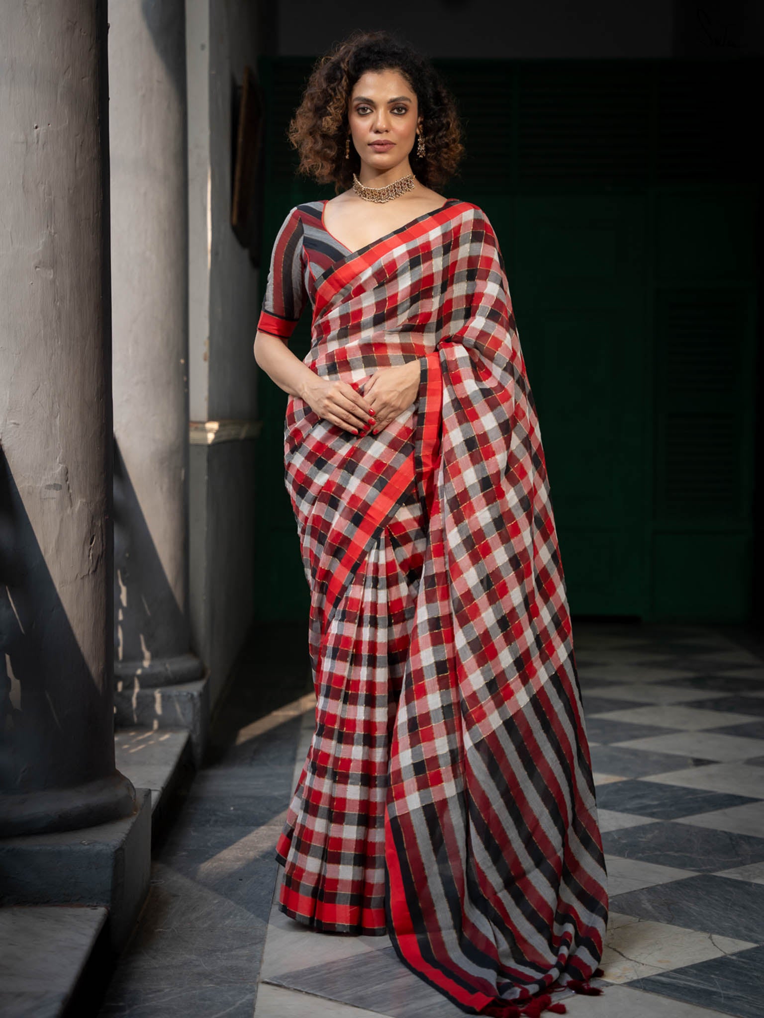 Suta Checked Zari Pure Cotton Saree